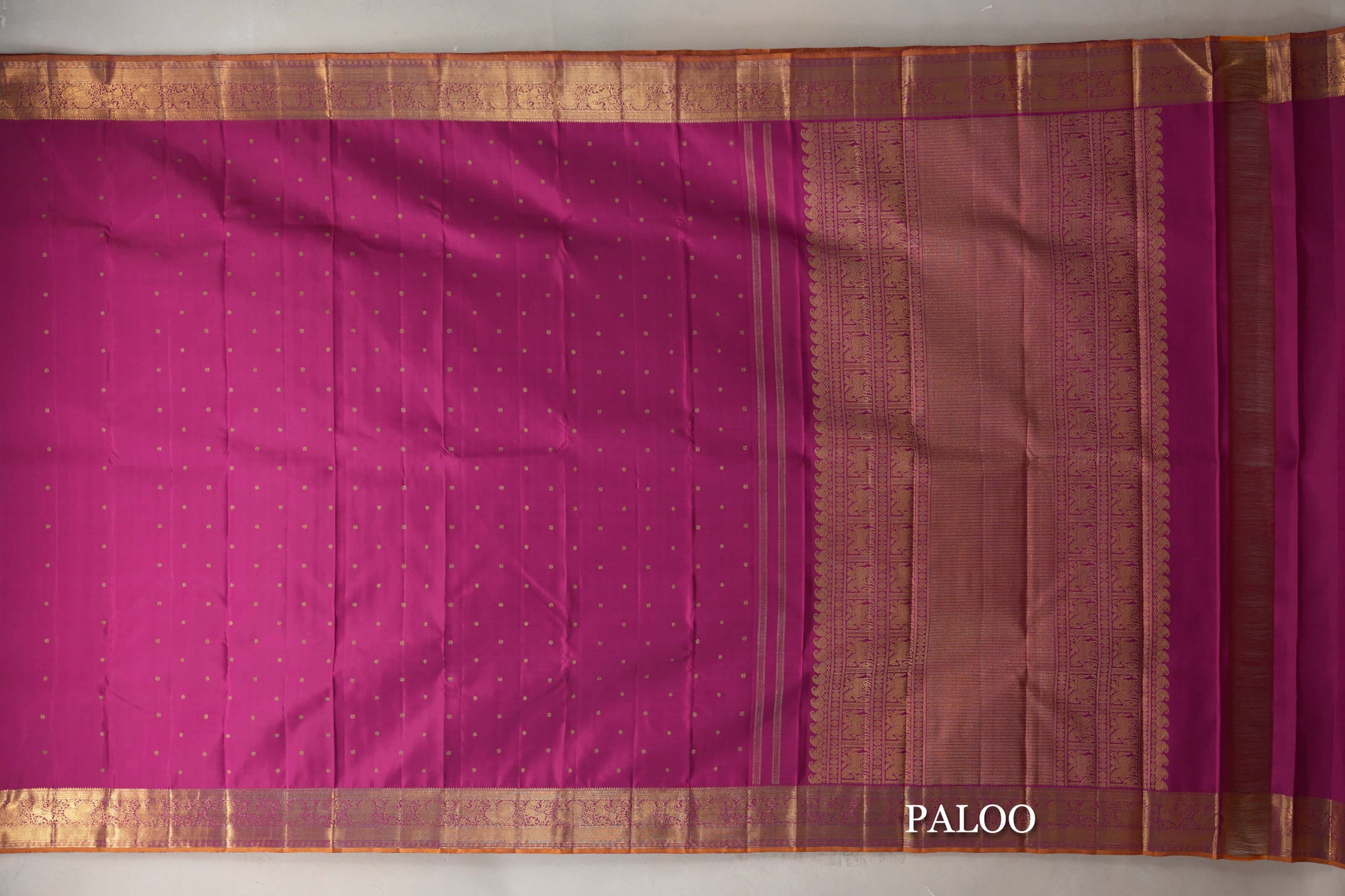 Rani Pink Vintage Heirloom Kanjivaram Silk Saree paloo
