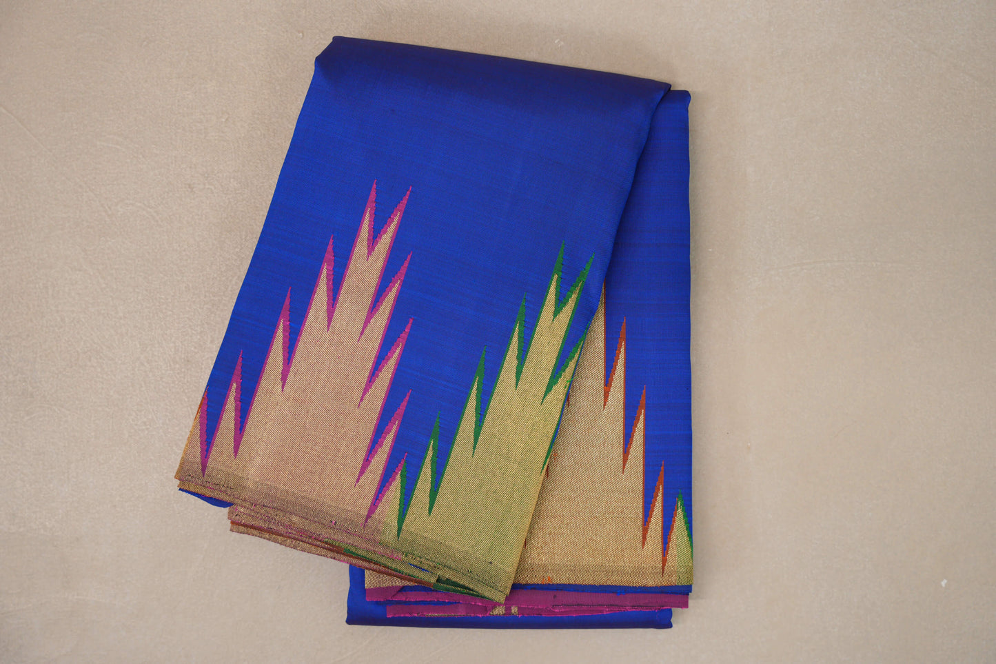 Royal Blue with Temple Borders Vintage Kanjivaram Silk Saree