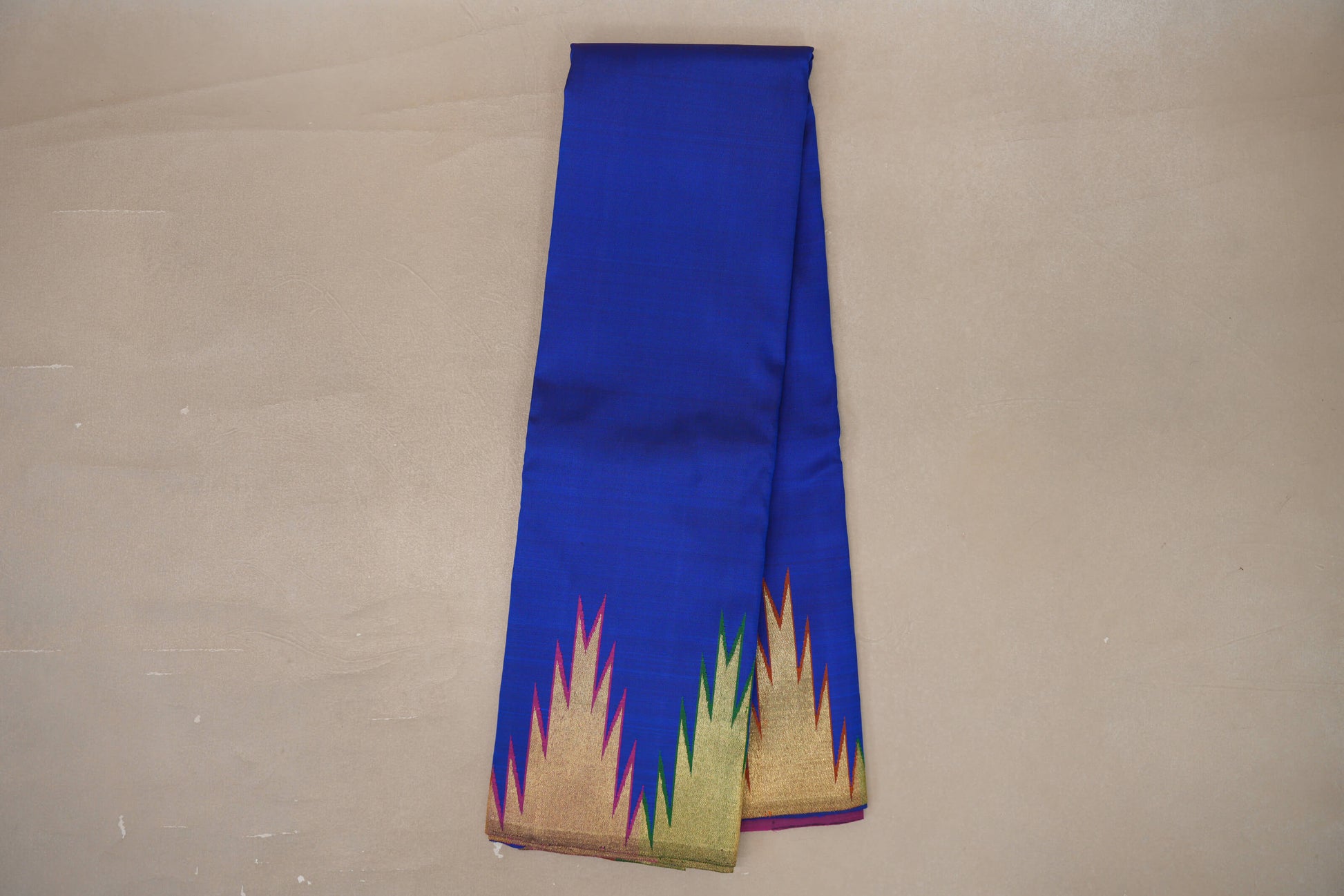Online Royal Blue with Temple Borders Vintage Kanjivaram Silk Saree