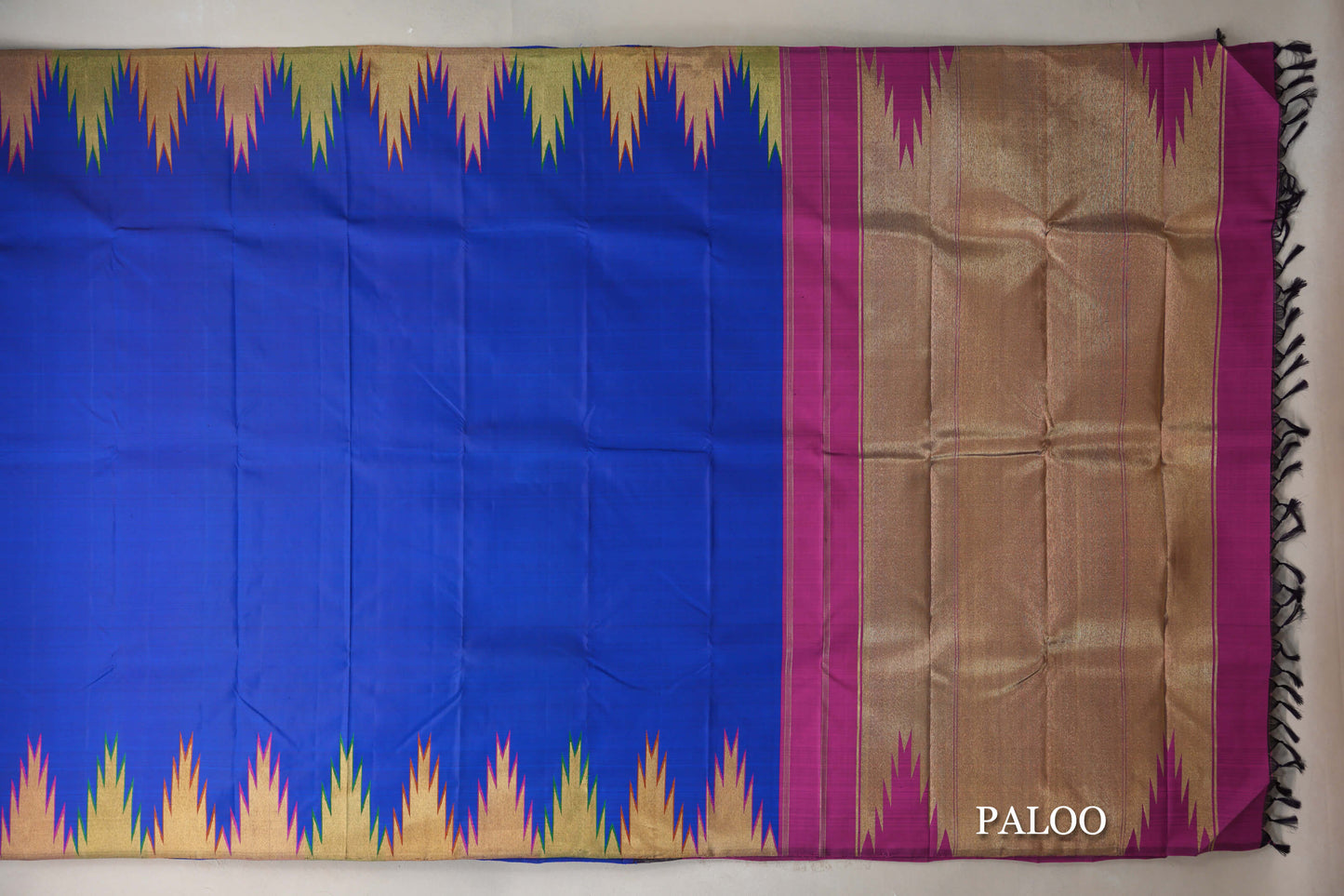 Royal Blue with Temple Borders Vintage Kanjivaram Silk Saree paloo