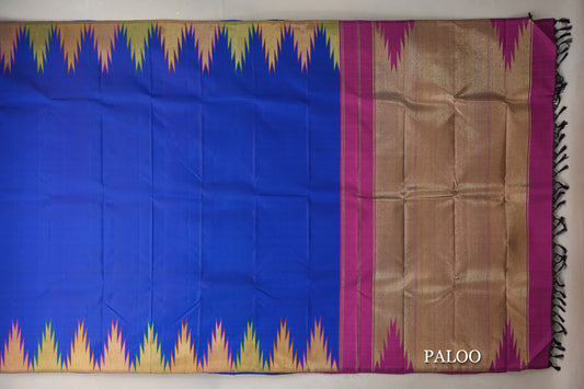 Royal Blue with Temple Borders Vintage Kanjivaram Silk Saree paloo