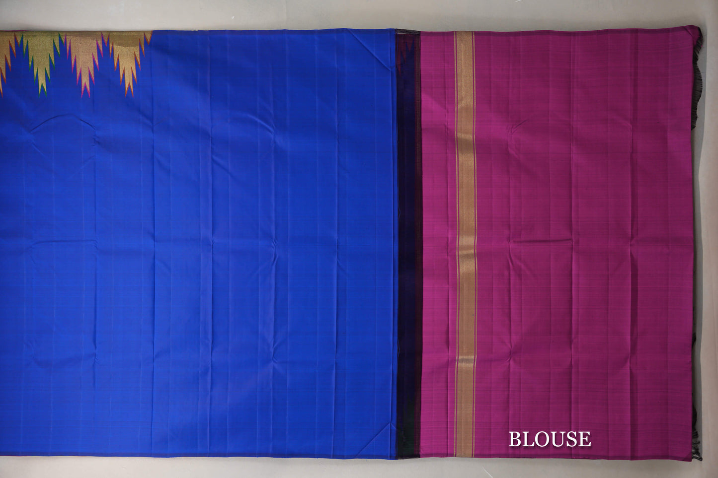 Royal Blue with Temple Borders Vintage Kanjivaram Silk Saree blouse