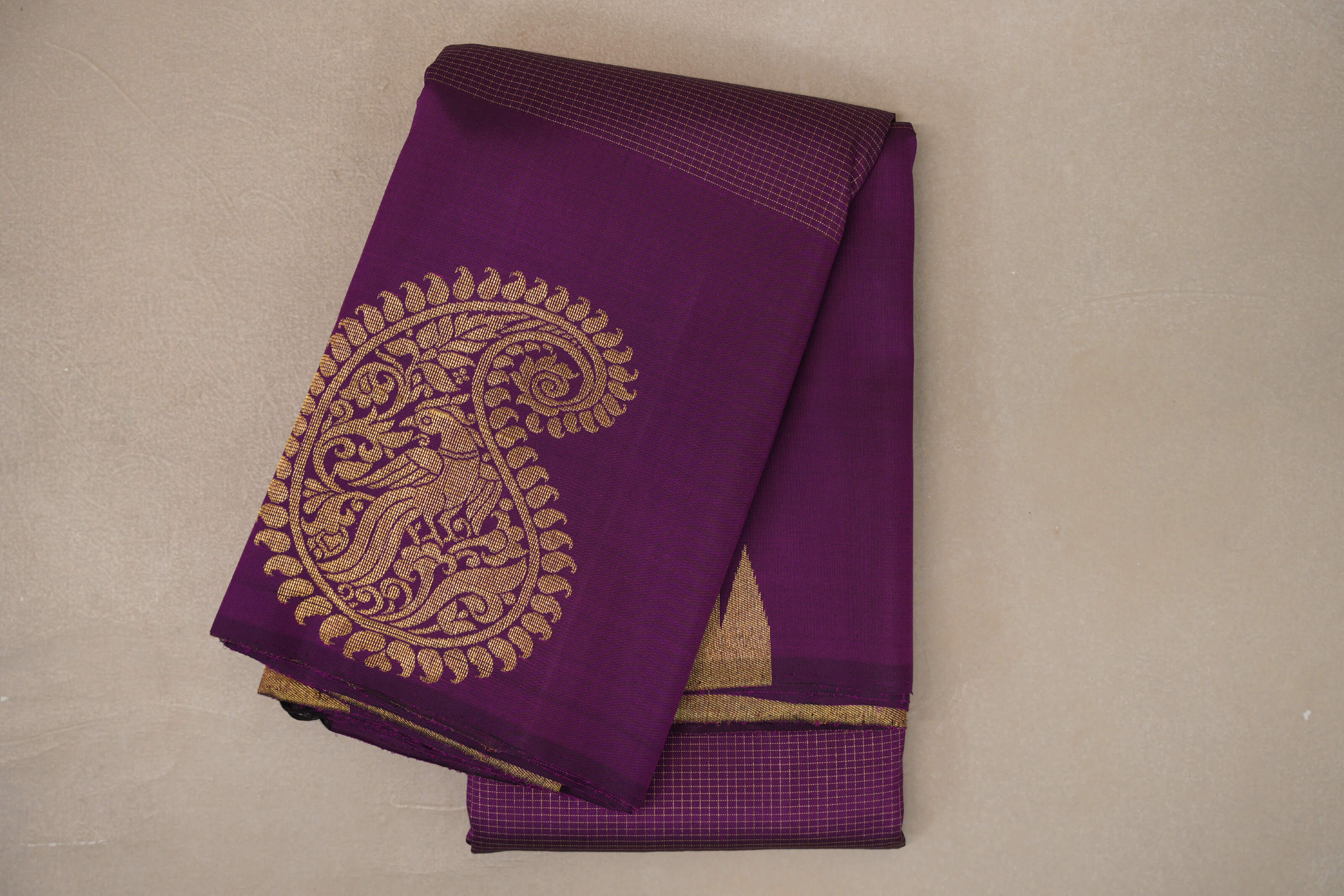 Dark Purple with Zari Checks Vintage Kanjivaram Silk Saree 
