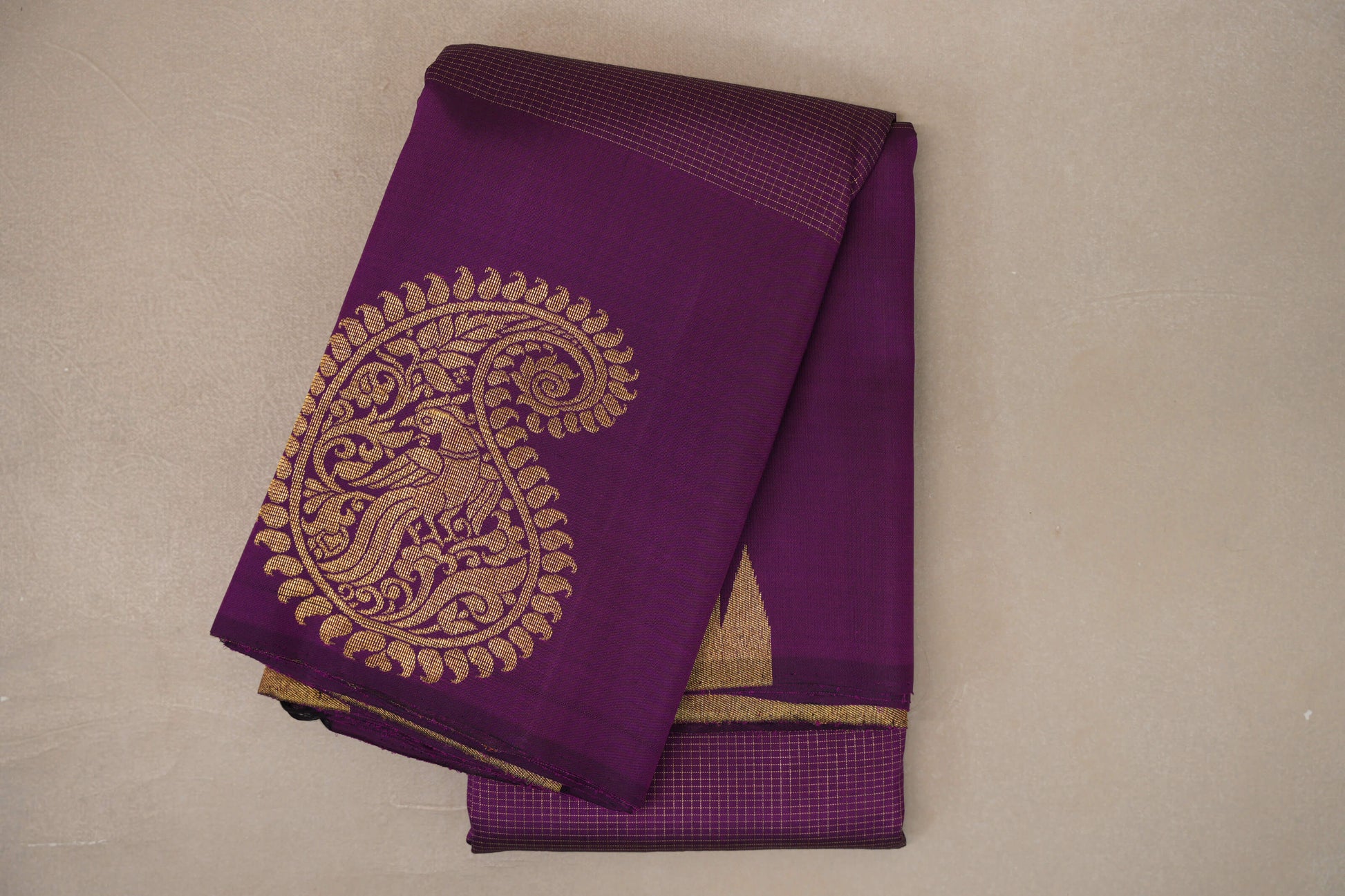Dark Purple with Zari Checks Vintage Kanjivaram Silk Saree 
