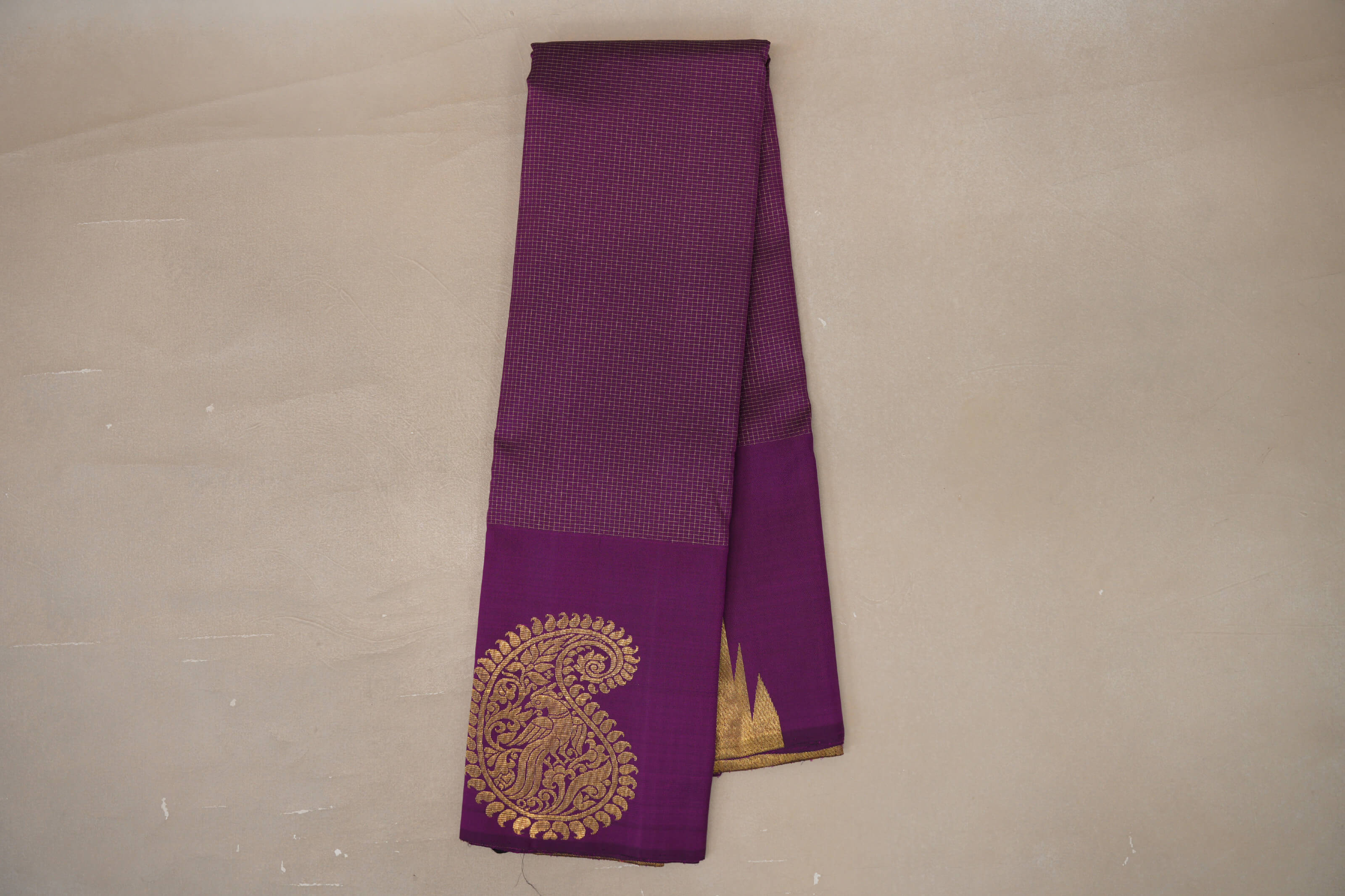 Online Dark Purple with Zari Checks Vintage Kanjivaram Silk Saree