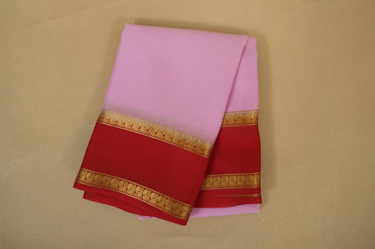 Baby Pink with Red Borders Mysore Silk Saree