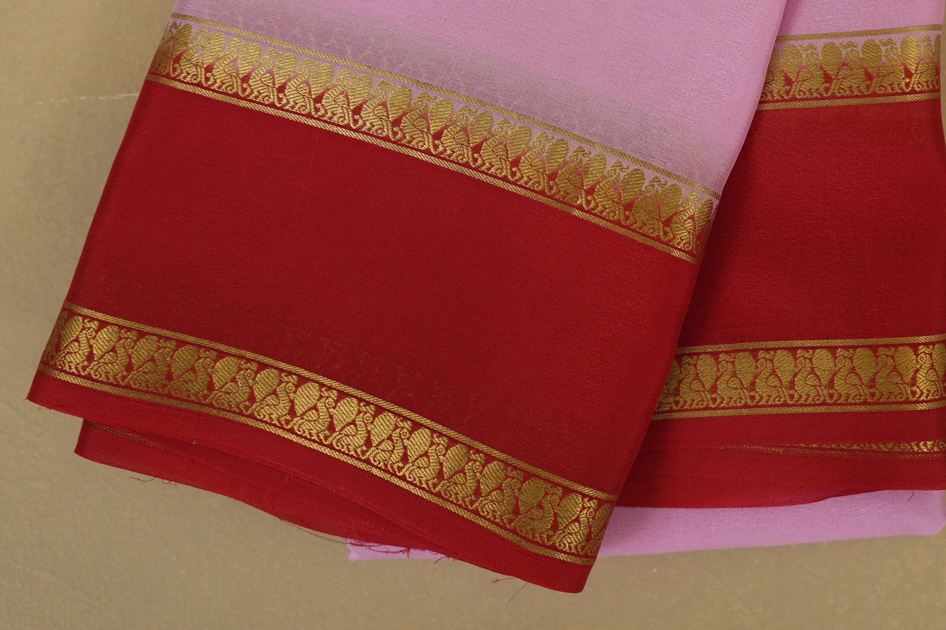 Baby Pink with Red Borders Mysore Silk Saree online