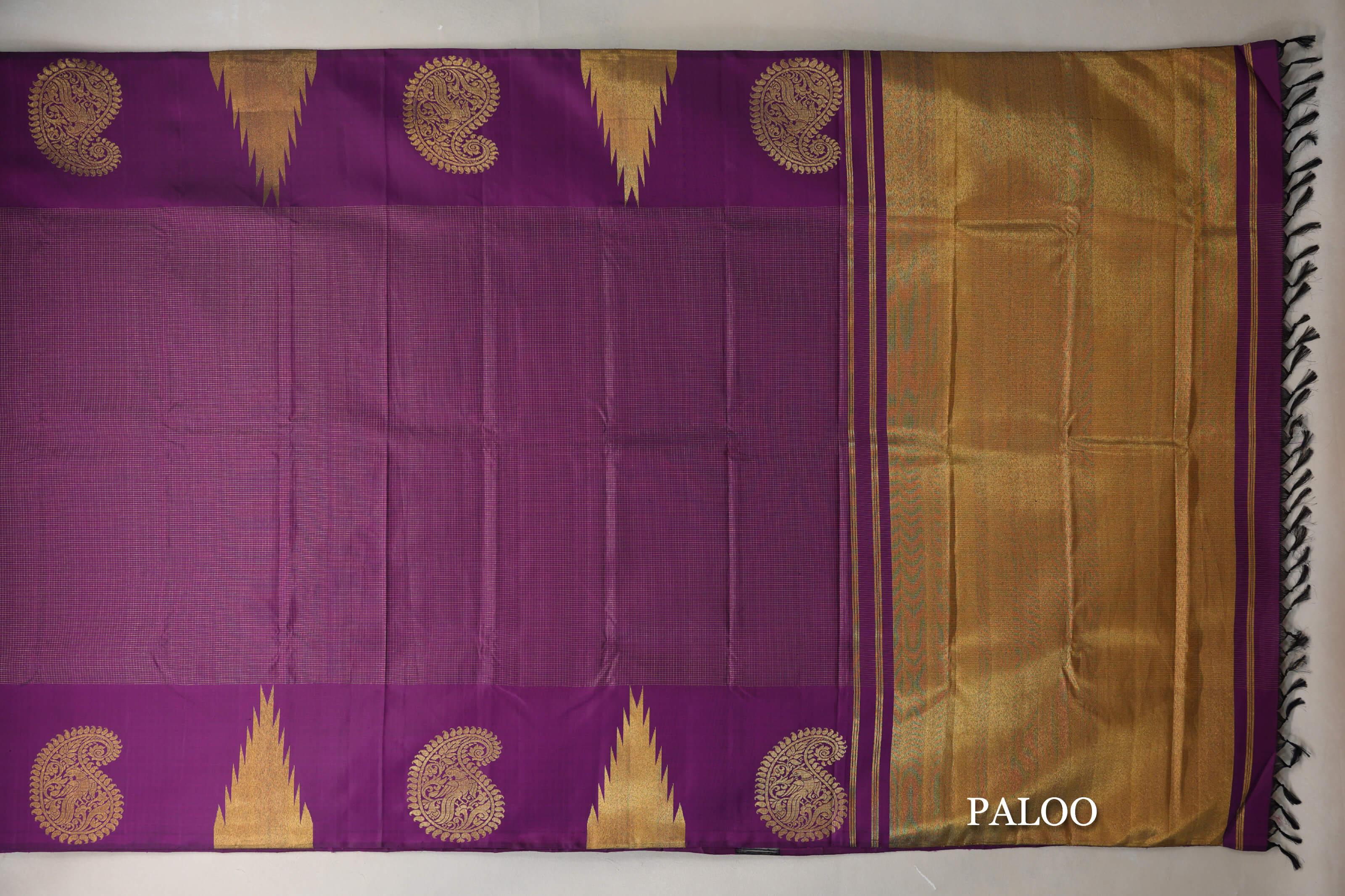 Dark Purple with Zari Checks Vintage Kanjivaram Silk Saree paloo