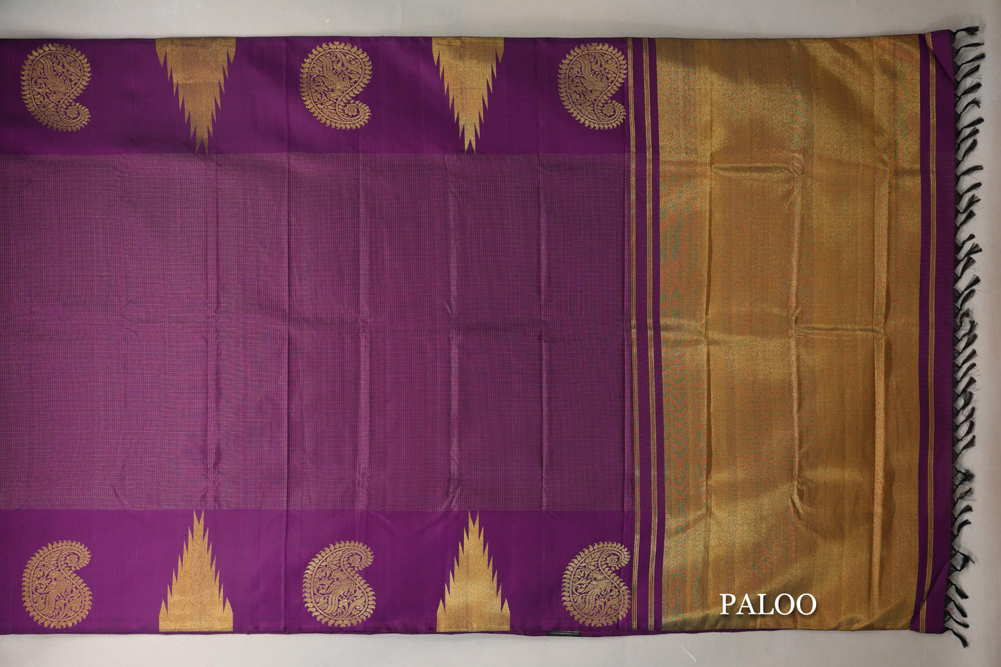 Dark Purple with Zari Checks Vintage Kanjivaram Silk Saree paloo