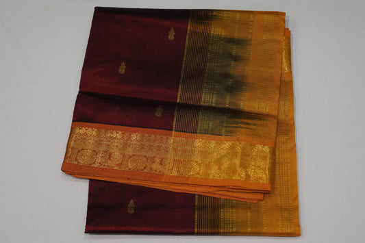 Burgundy maroon silk cotton saree