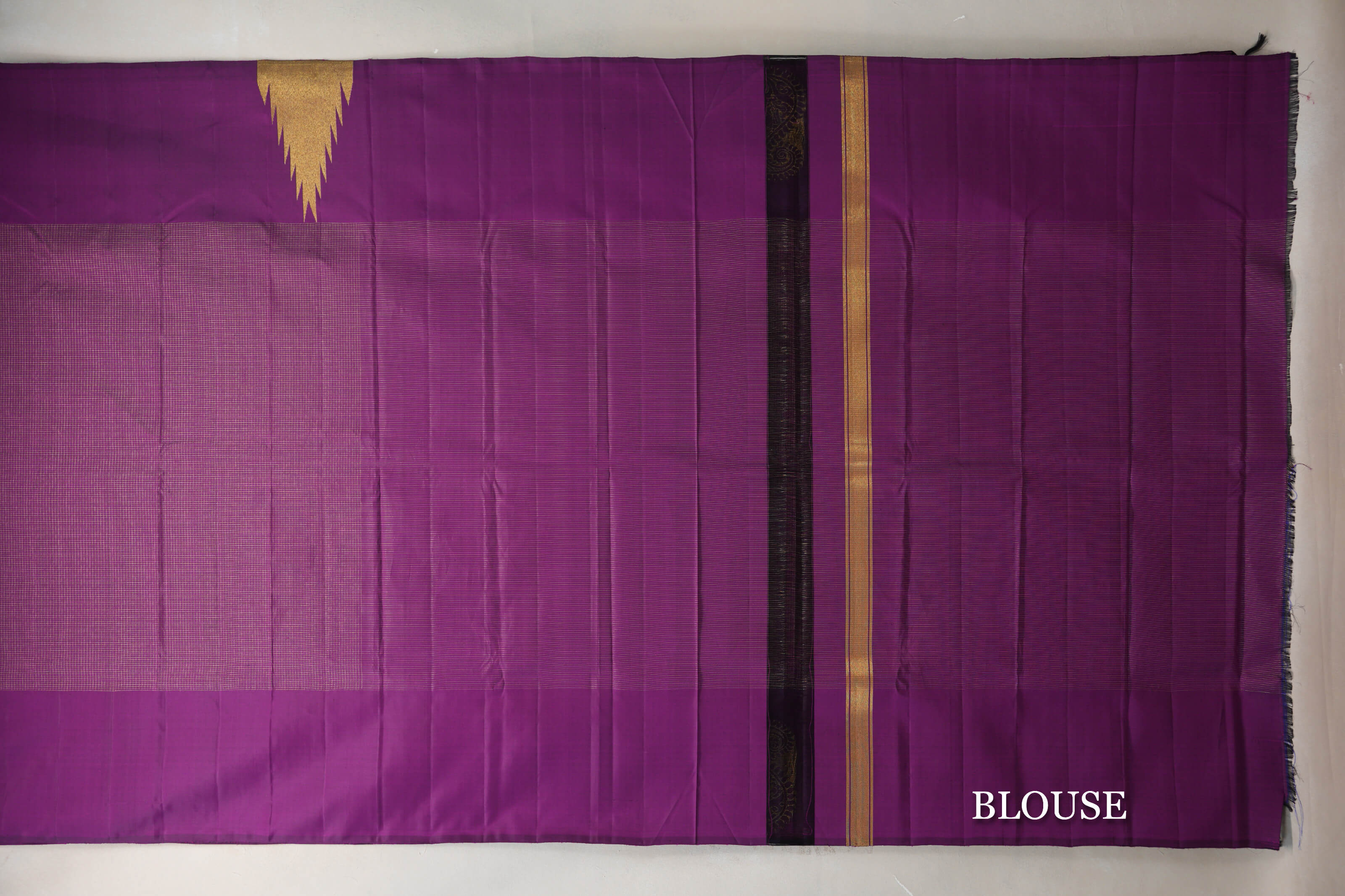 Dark Purple with Zari Checks Vintage Kanjivaram Silk Saree blouse