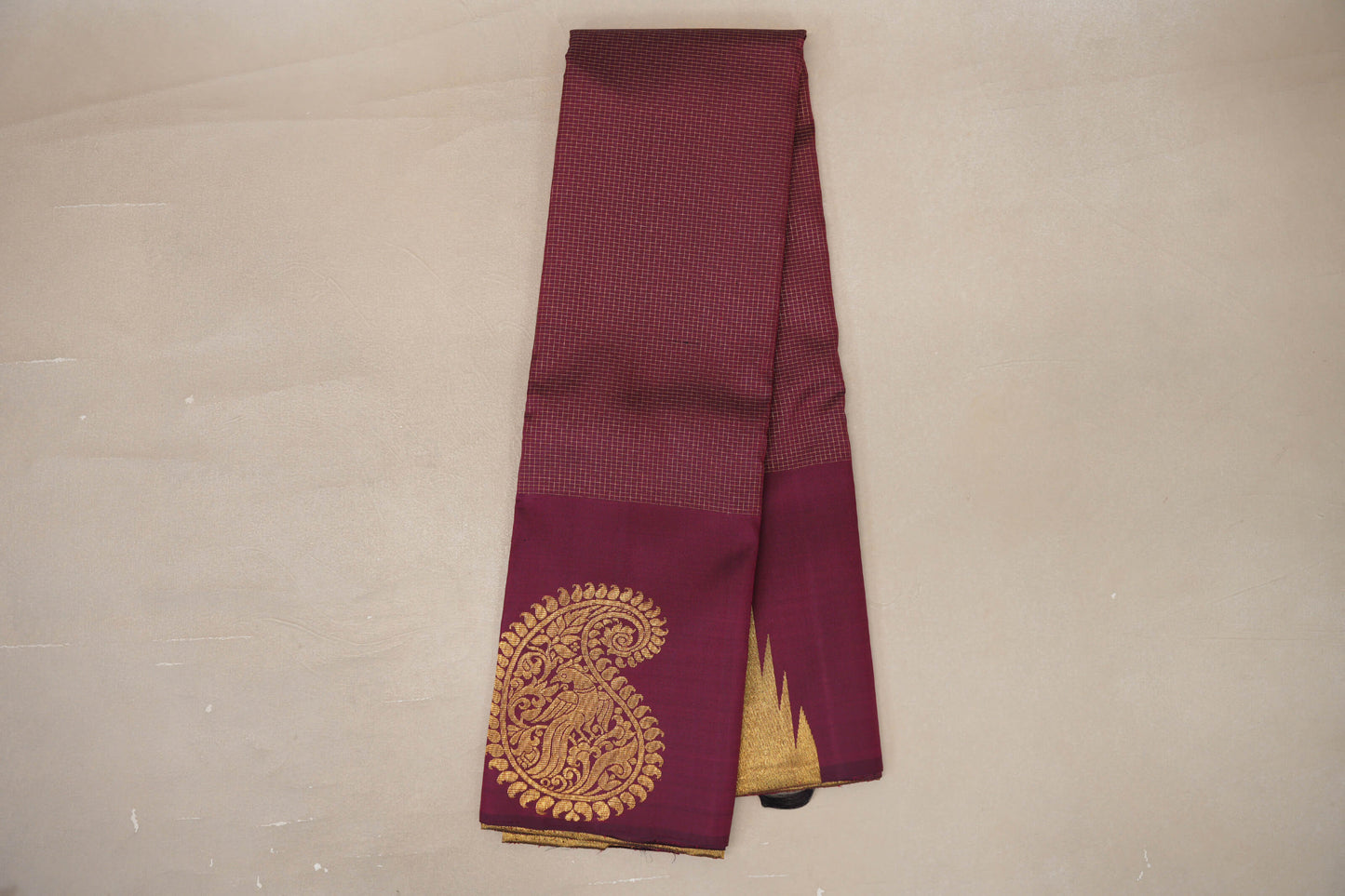 Online Deep Maroon with Zari Checks Vintage Kanjivaram Silk Saree 