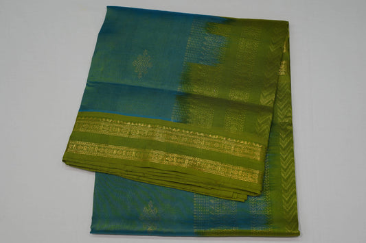 Bluish green silk cotton saree