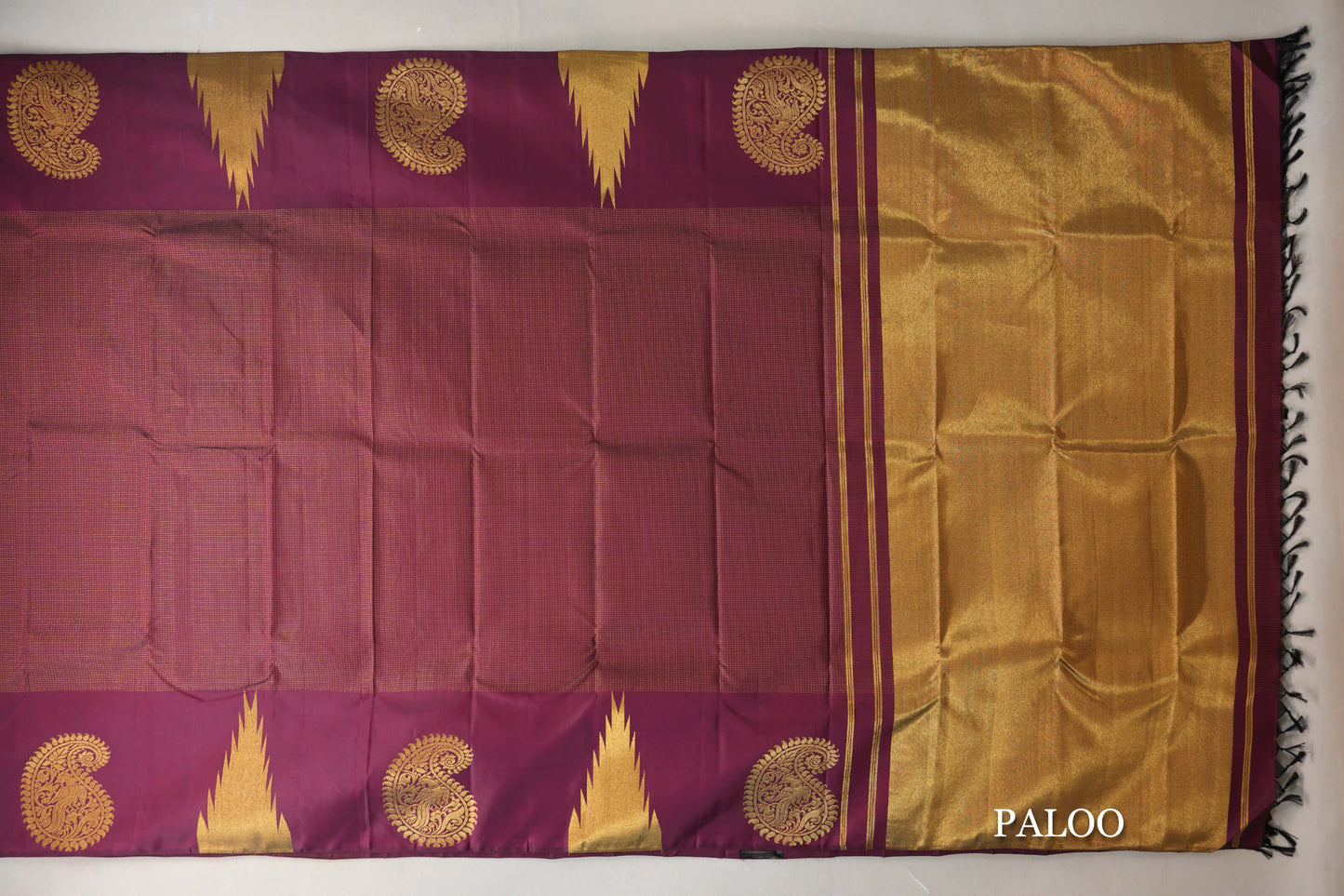 Deep Maroon with Zari Checks Vintage Kanjivaram Silk Saree  paloo