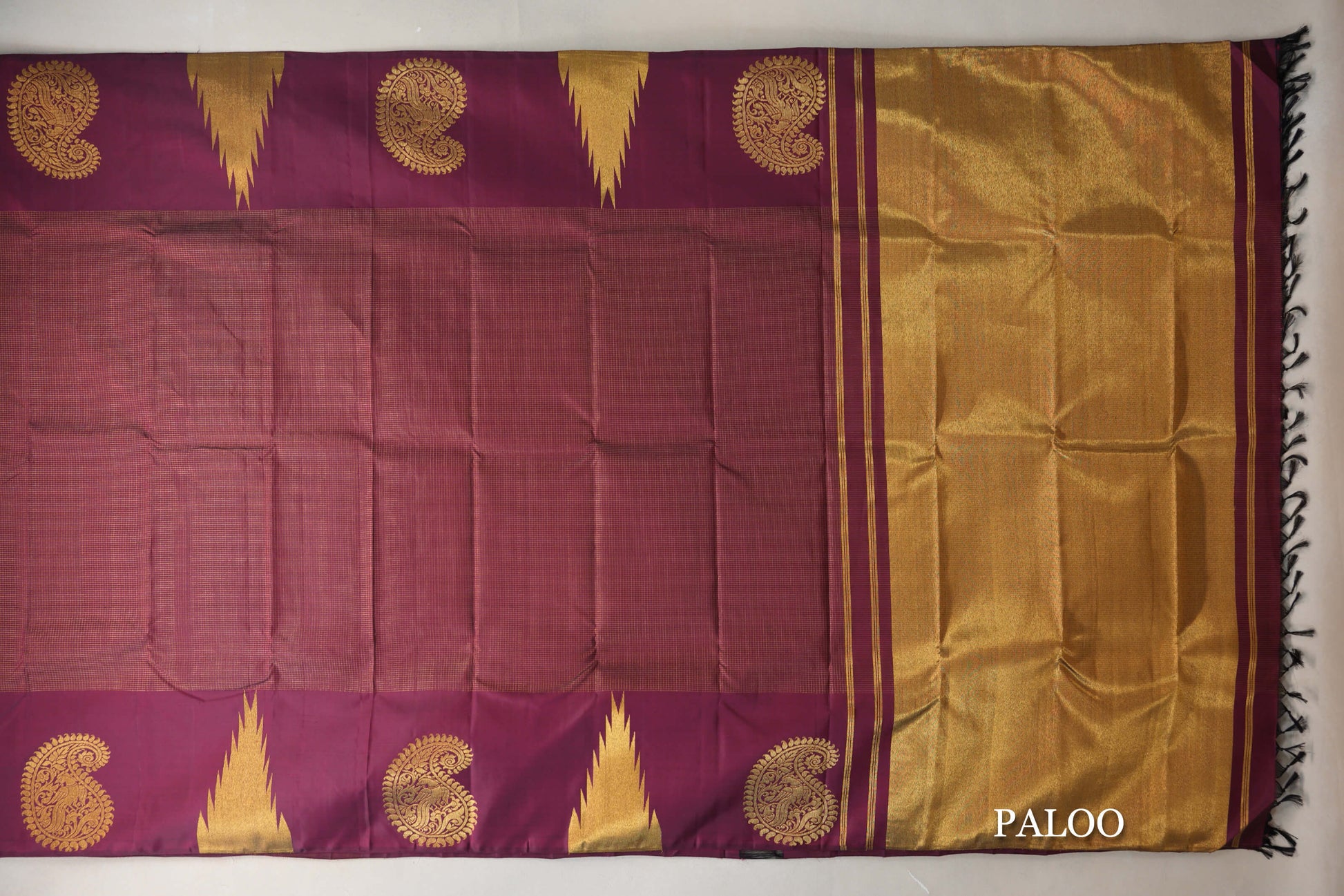 Deep Maroon with Zari Checks Vintage Kanjivaram Silk Saree  paloo