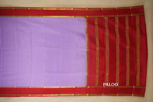 Light Lavender with Red Borders Mysore Silk Saree paloo