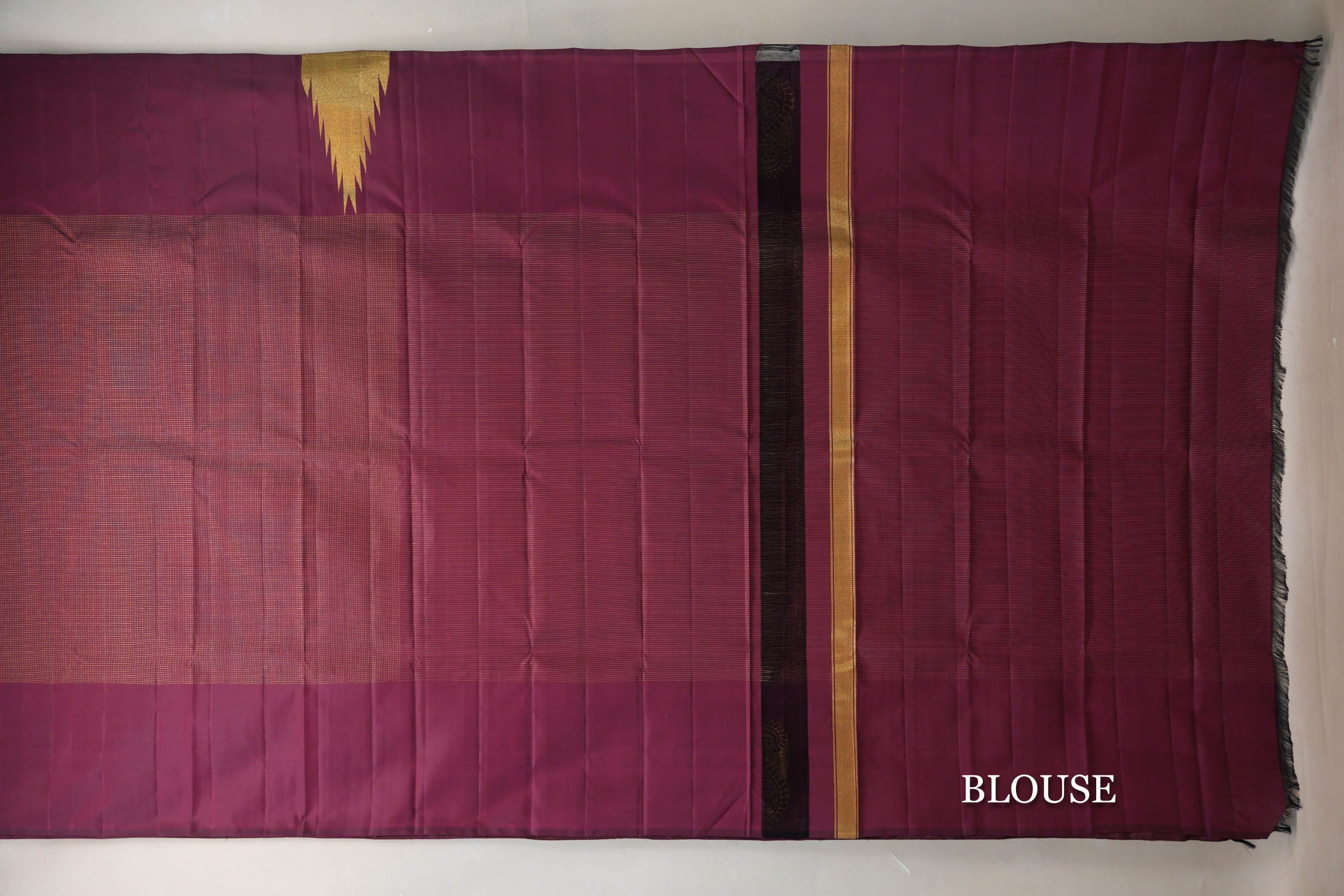 Deep Maroon with Zari Checks Vintage Kanjivaram Silk Saree  blouse
