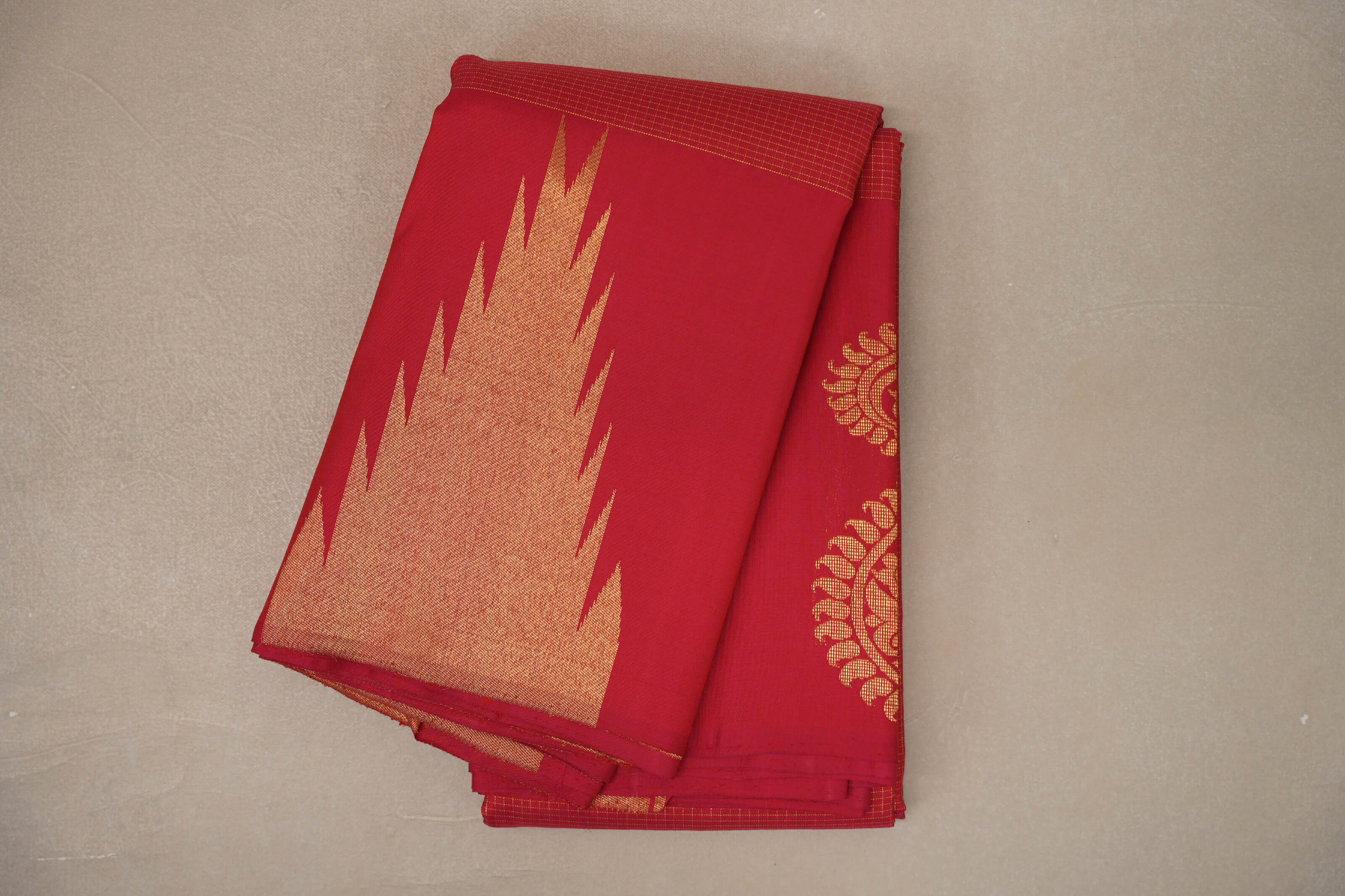 Pinkish Red with Zari Checks Vintage Kanjivaram Silk Saree