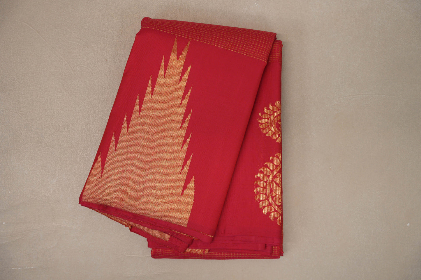 Pinkish Red with Zari Checks Vintage Kanjivaram Silk Saree