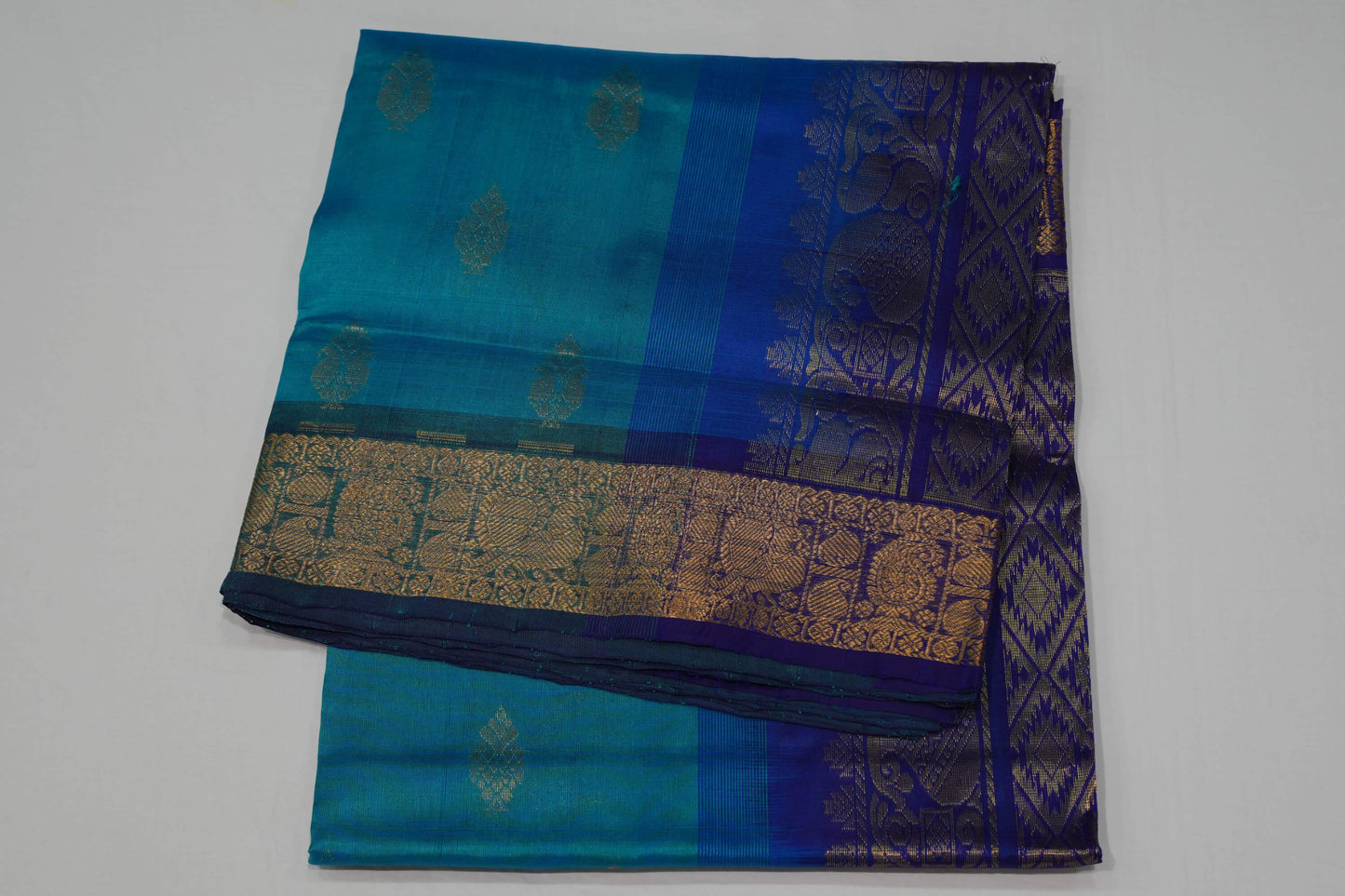 Copper salpet blue silk cotton saree