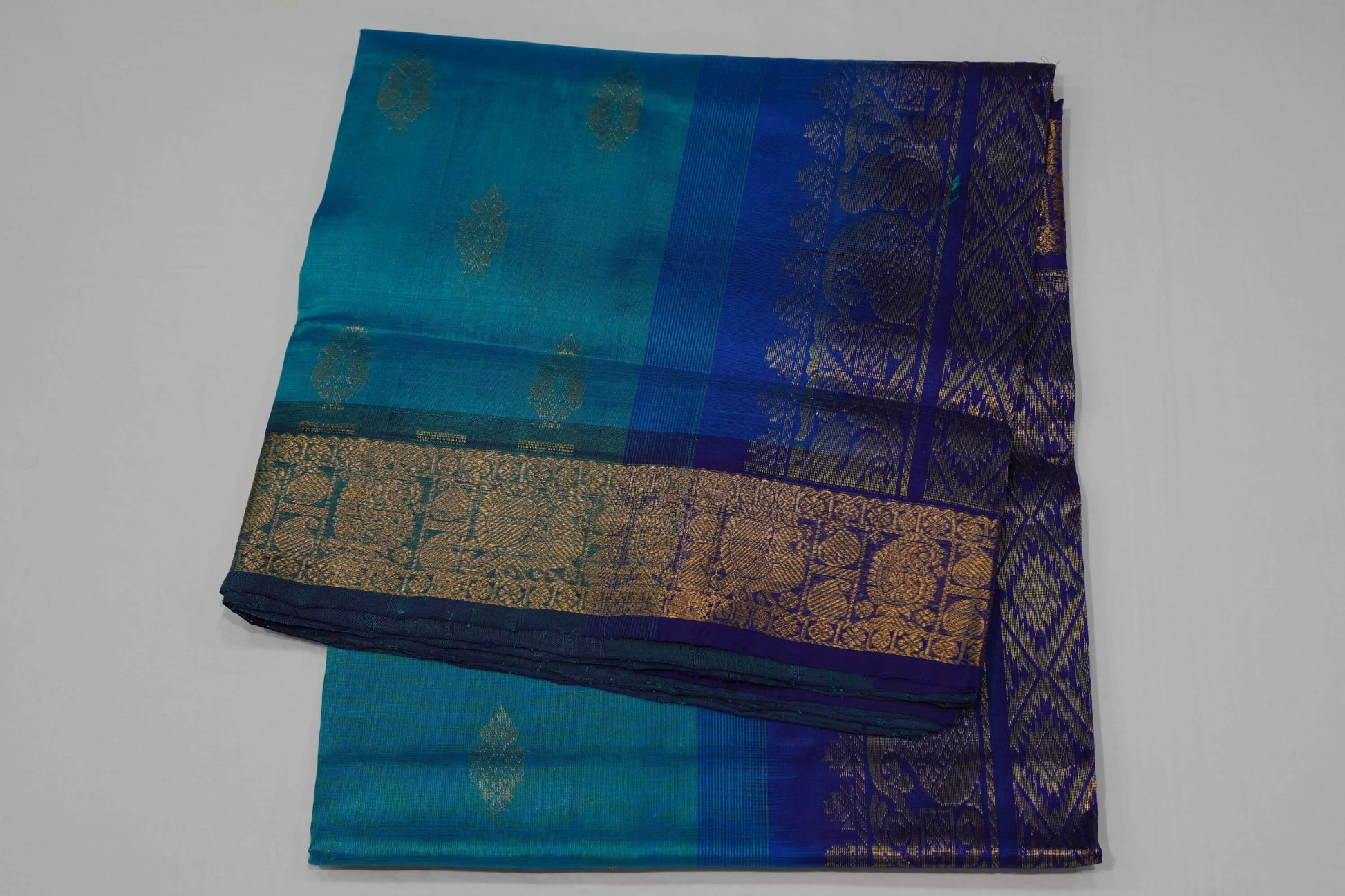 Copper salpet blue silk cotton saree