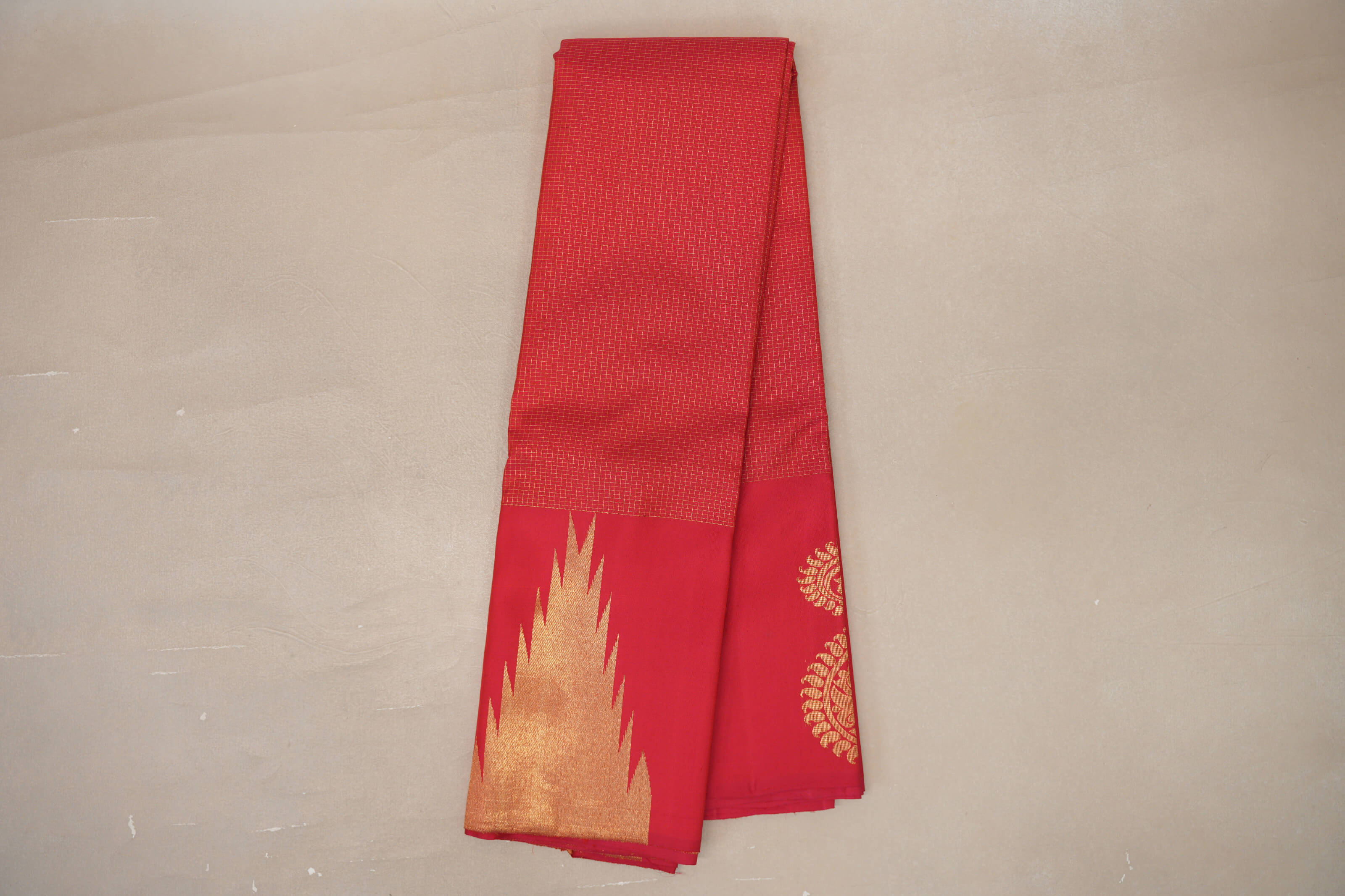 Online Pinkish Red with Zari Checks Vintage Kanjivaram Silk Saree