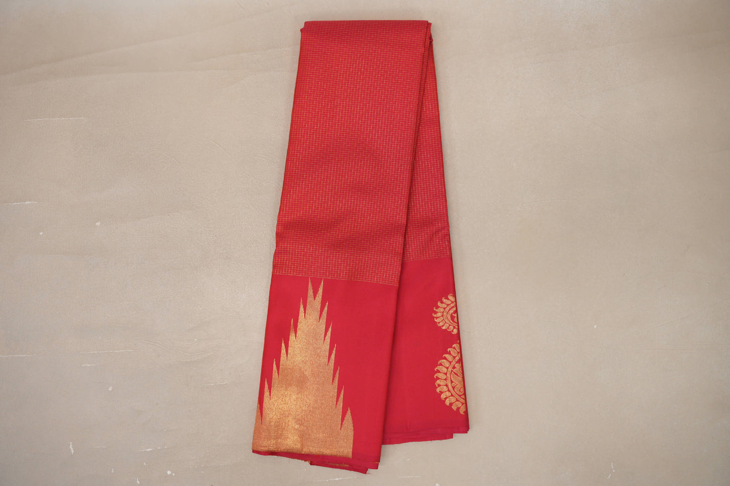 Online Pinkish Red with Zari Checks Vintage Kanjivaram Silk Saree