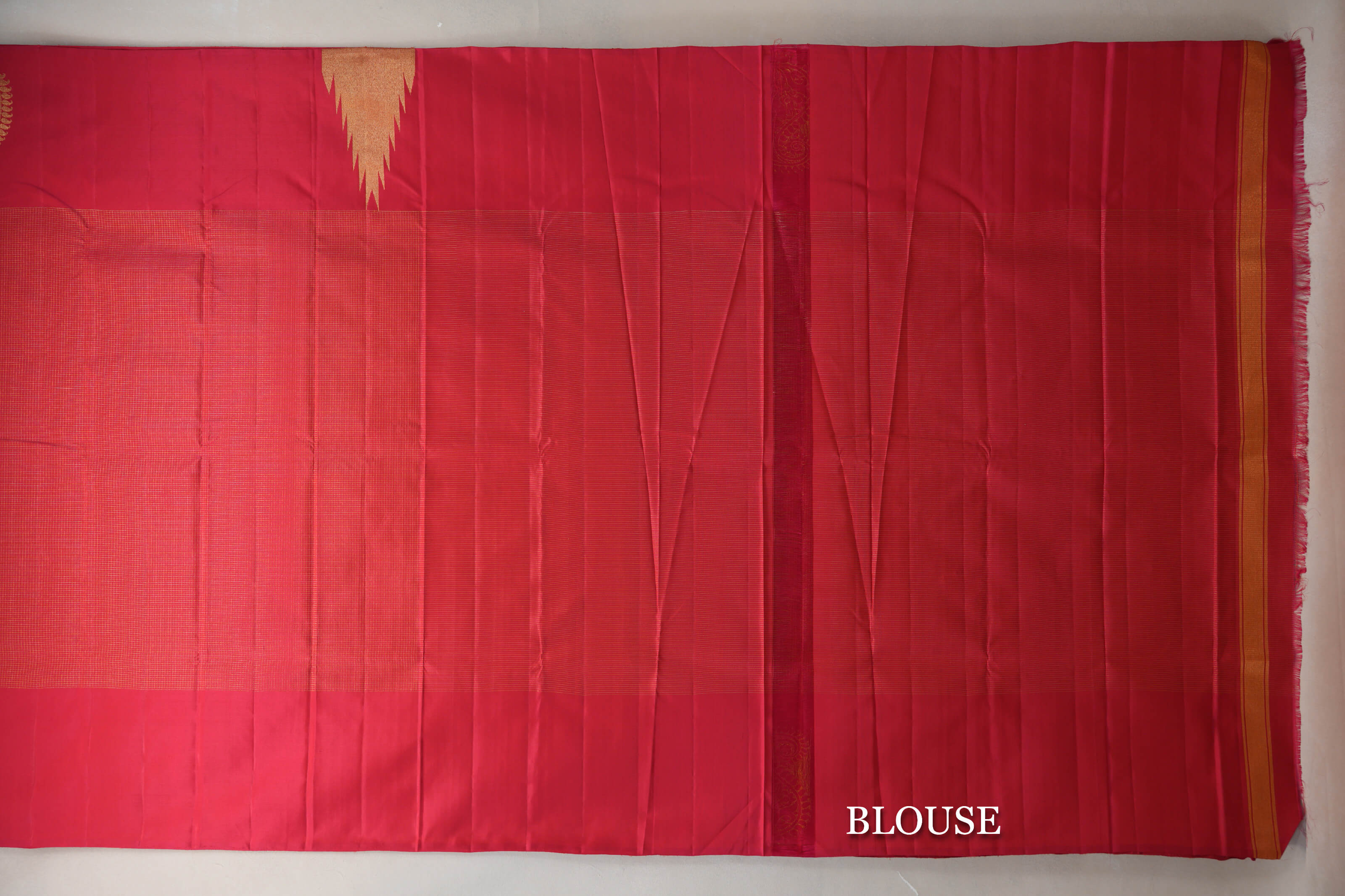 Pinkish Red with Zari Checks Vintage Kanjivaram Silk Saree blouse