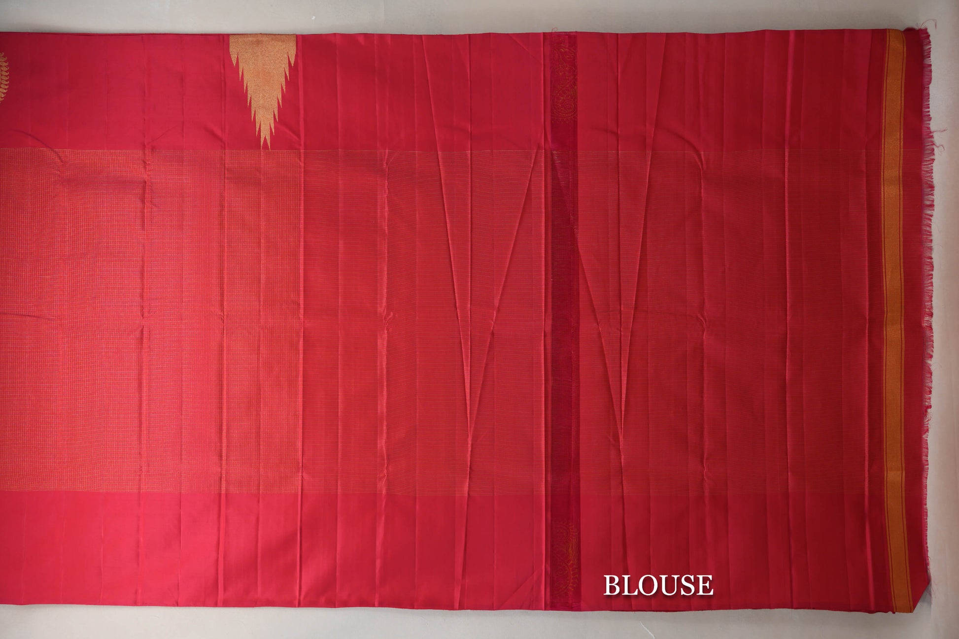 Pinkish Red with Zari Checks Vintage Kanjivaram Silk Saree blouse
