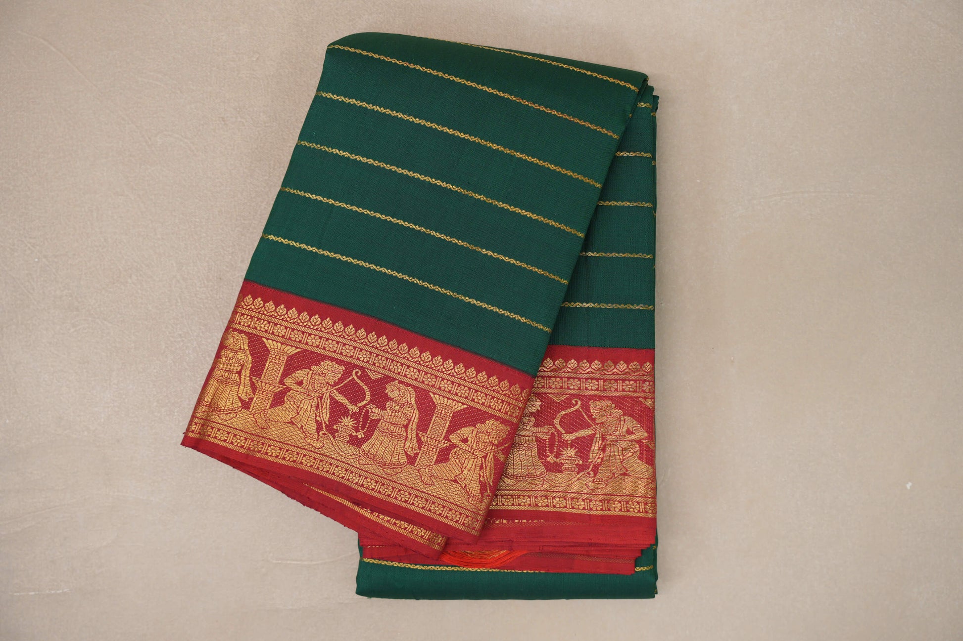 Deep Green with Crimson Red Borders Vintage Kanjivaram Silk Saree