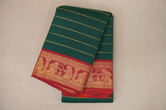 Deep Green with Crimson Red Borders Vintage Kanjivaram Silk Saree