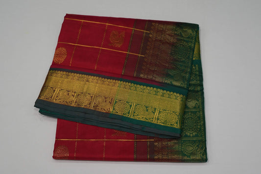 Red nine and half yards madisar silk cotton saree