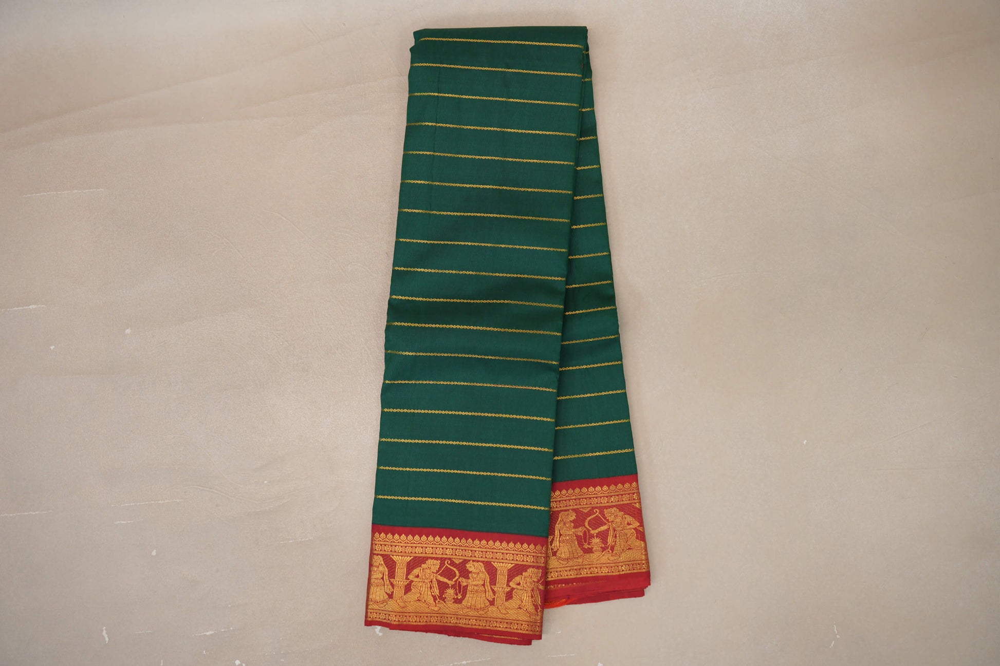 Online Deep Green with Crimson Red Borders Vintage Kanjivaram Silk Saree