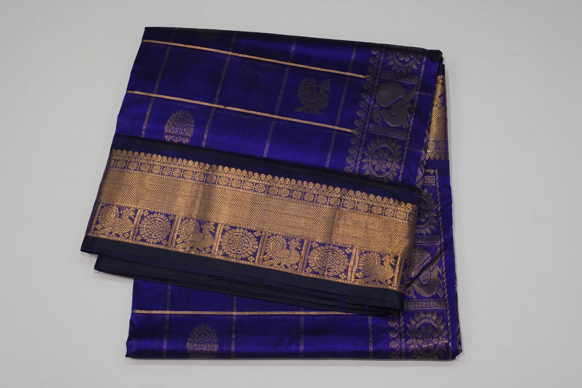 Royal blue nine and half yards madisar silk cotton saree