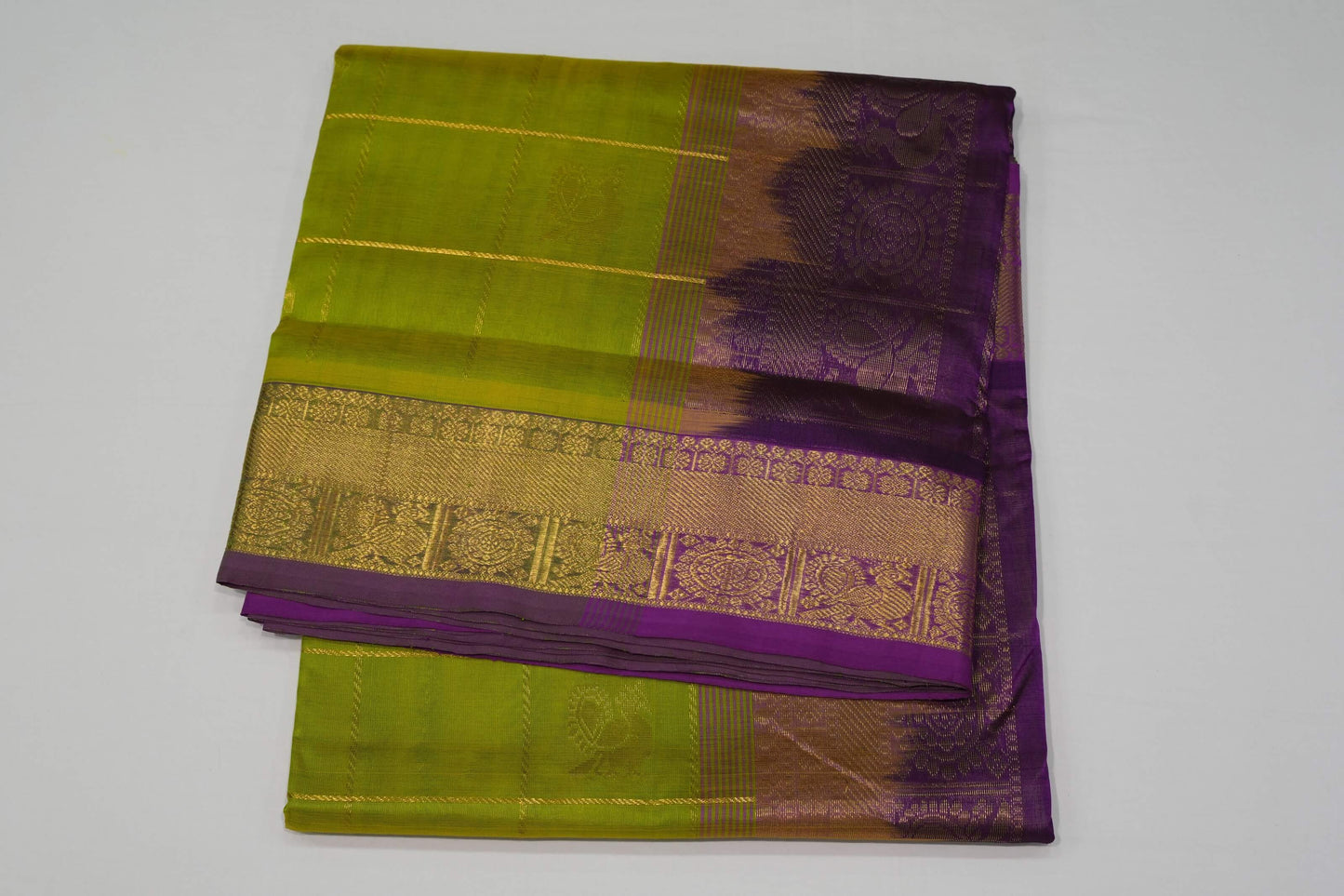 Elaichi green nine and half yards madisar silk cotton saree