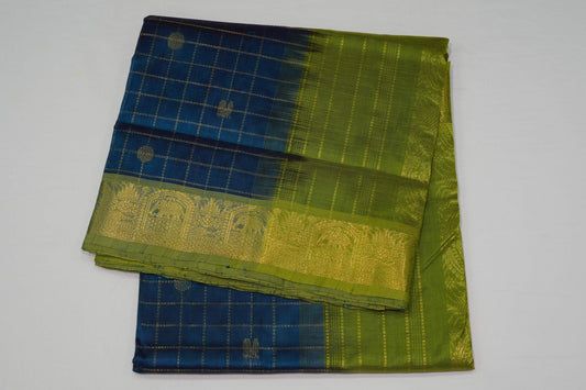Peacock green nine and half yards madisar silk cotton saree