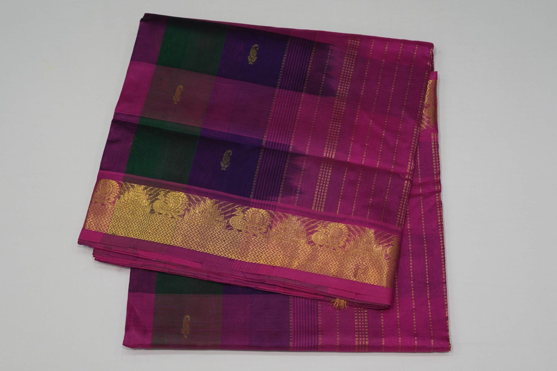 Multi color nine and half yards madisar silk cotton saree