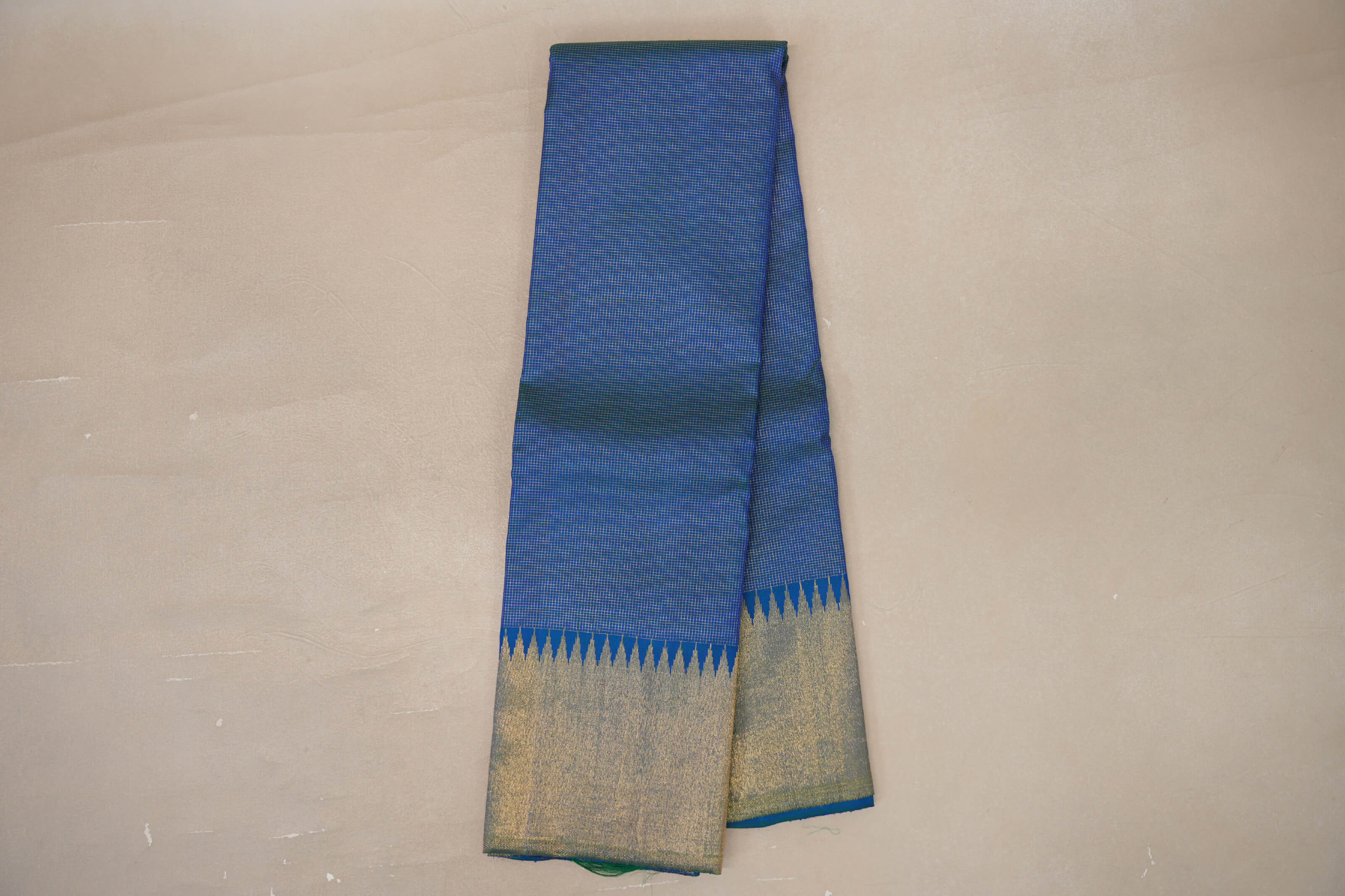 Online Dual Tone of Blue and Green with Zari Checks Vintage Kanjivaram Silk Saree