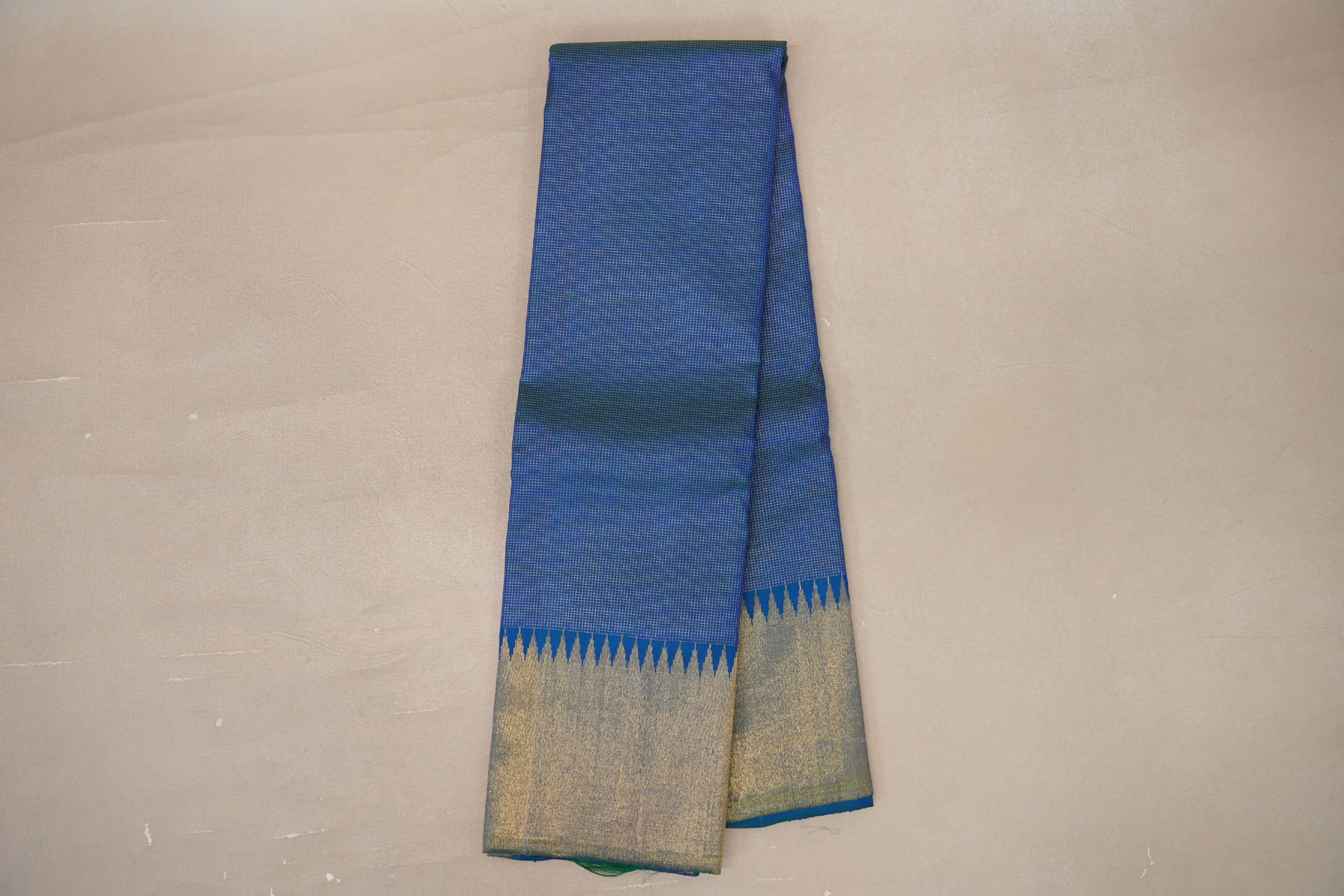 Online Dual Tone of Blue and Green with Zari Checks Vintage Kanjivaram Silk Saree