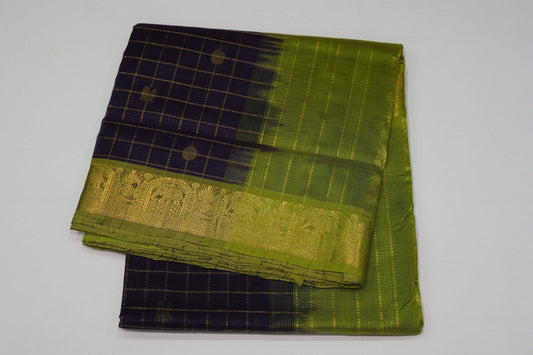 Dark purple nine and half yards madisar silk cotton saree