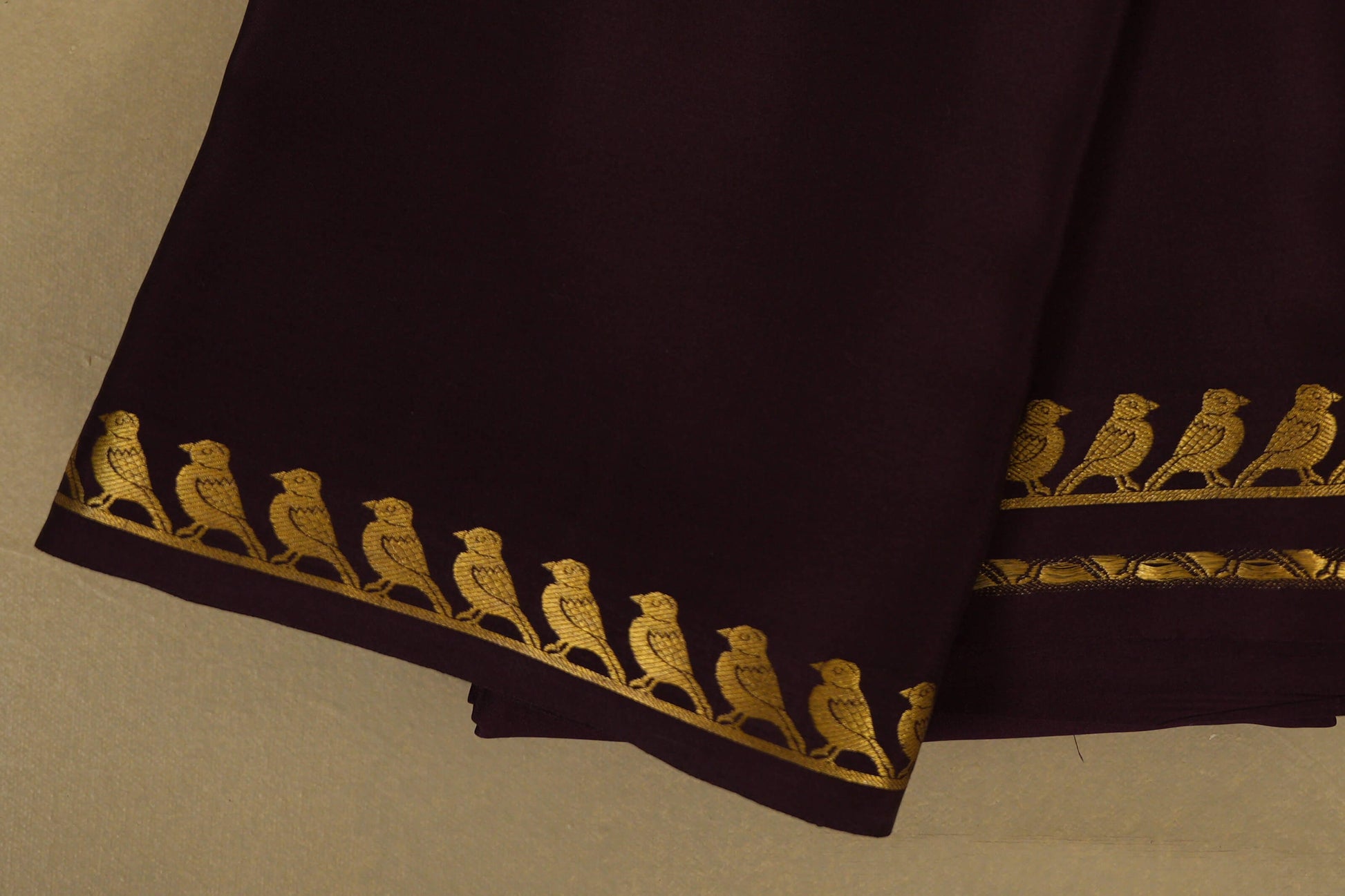 Deep Burgundy Mysore Silk Saree borders