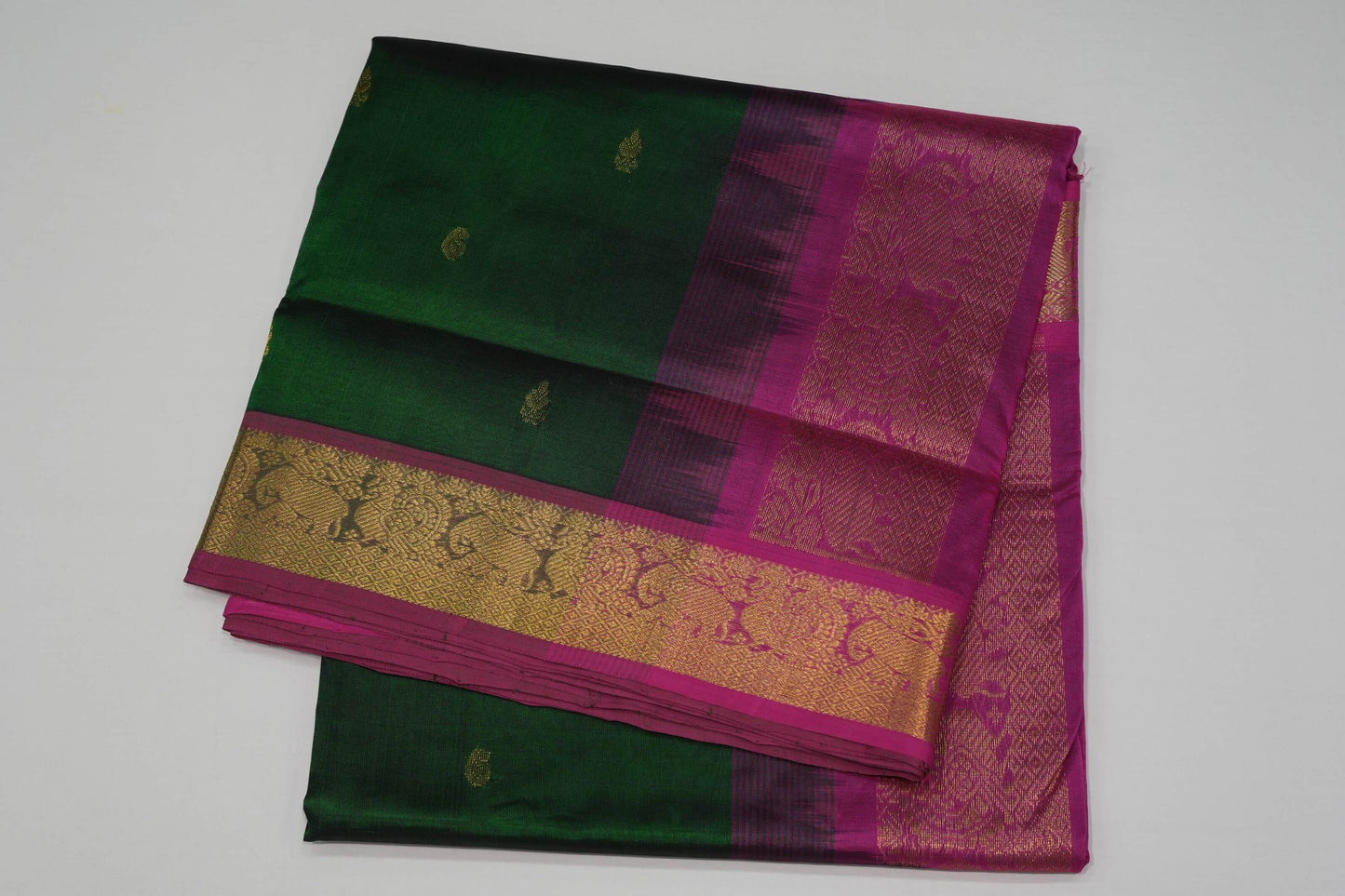 Bottle green nine and half yards madisar silk cotton saree