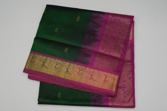 Bottle green nine and half yards madisar silk cotton saree