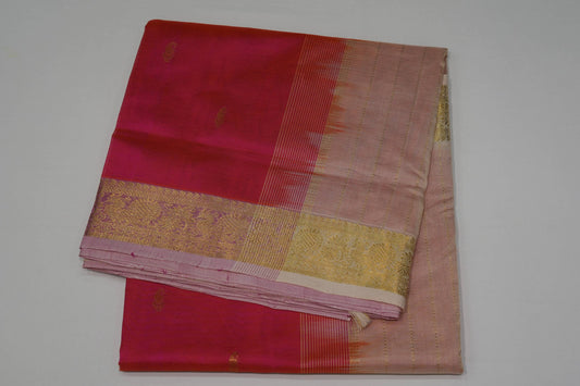 Pinkish orange nine and half yards madisar silk cotton saree