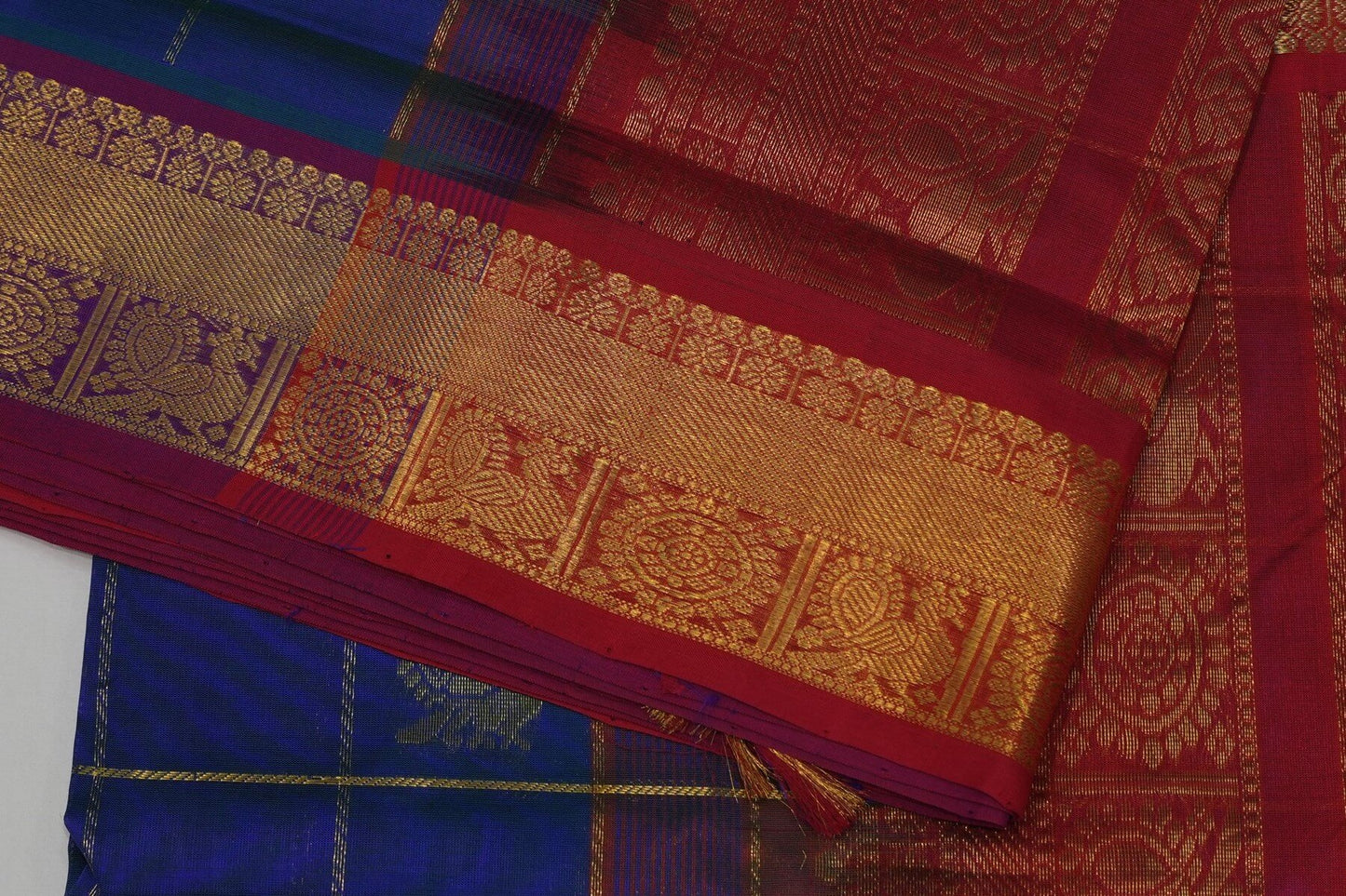 Online checked nine and half yards madisar silk cotton saree