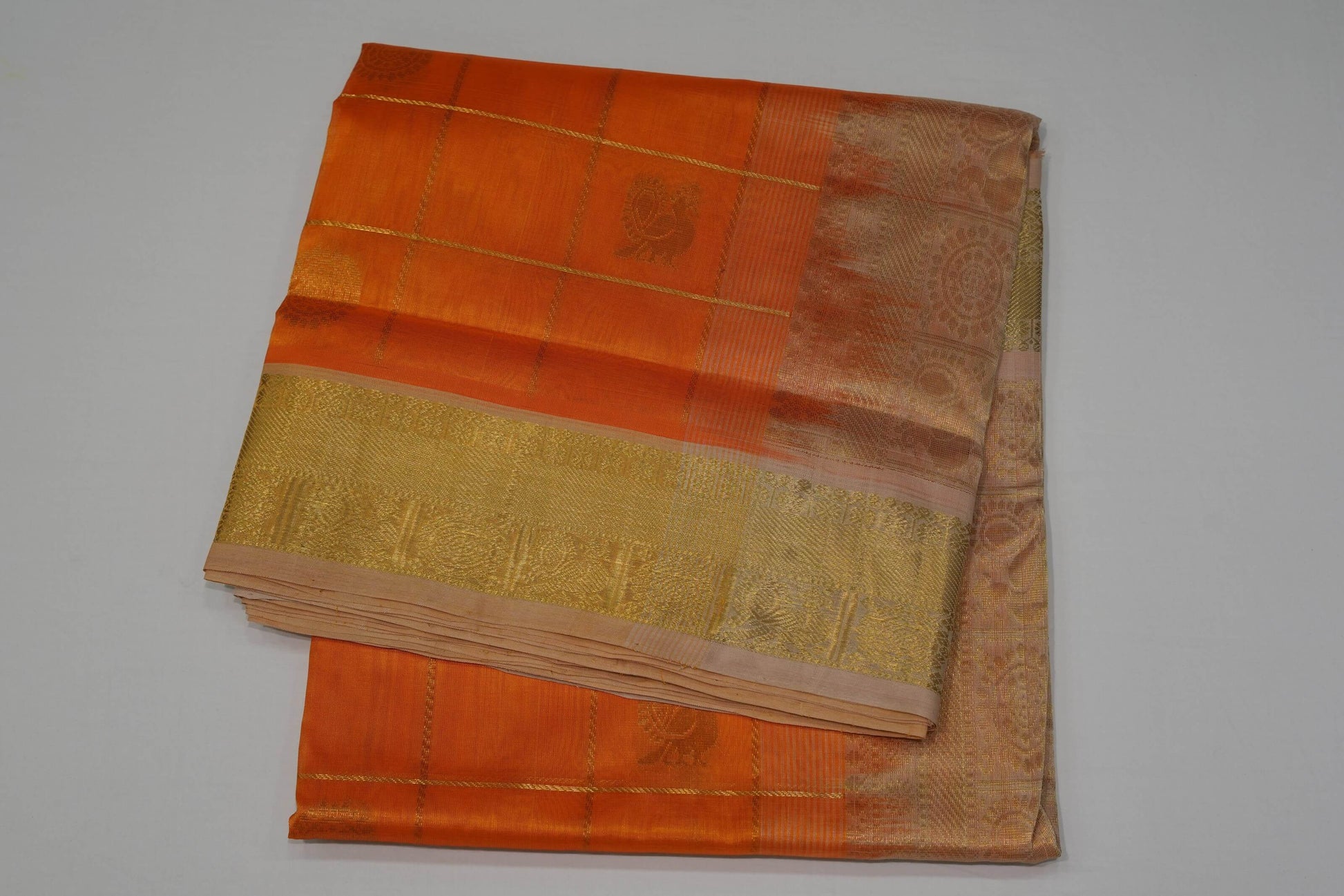 Orange nine and half yards madisar silk cotton saree