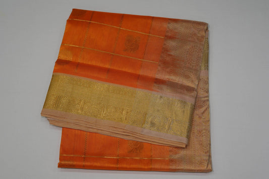 Orange nine and half yards madisar silk cotton saree