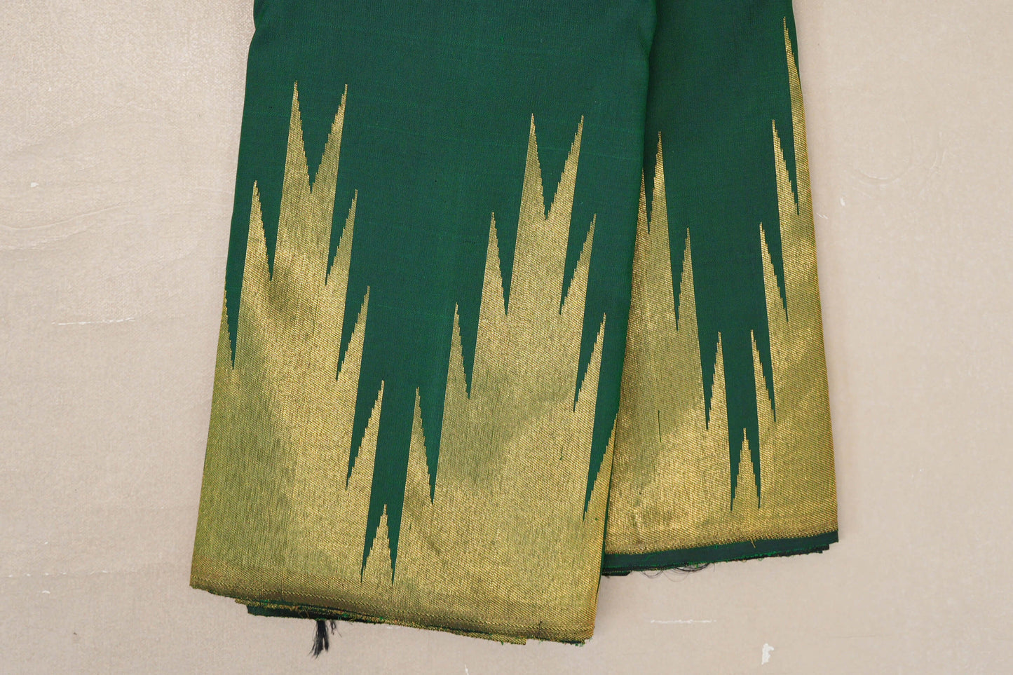 Forest Green Vintage Kanjivaram Silk Saree temple border