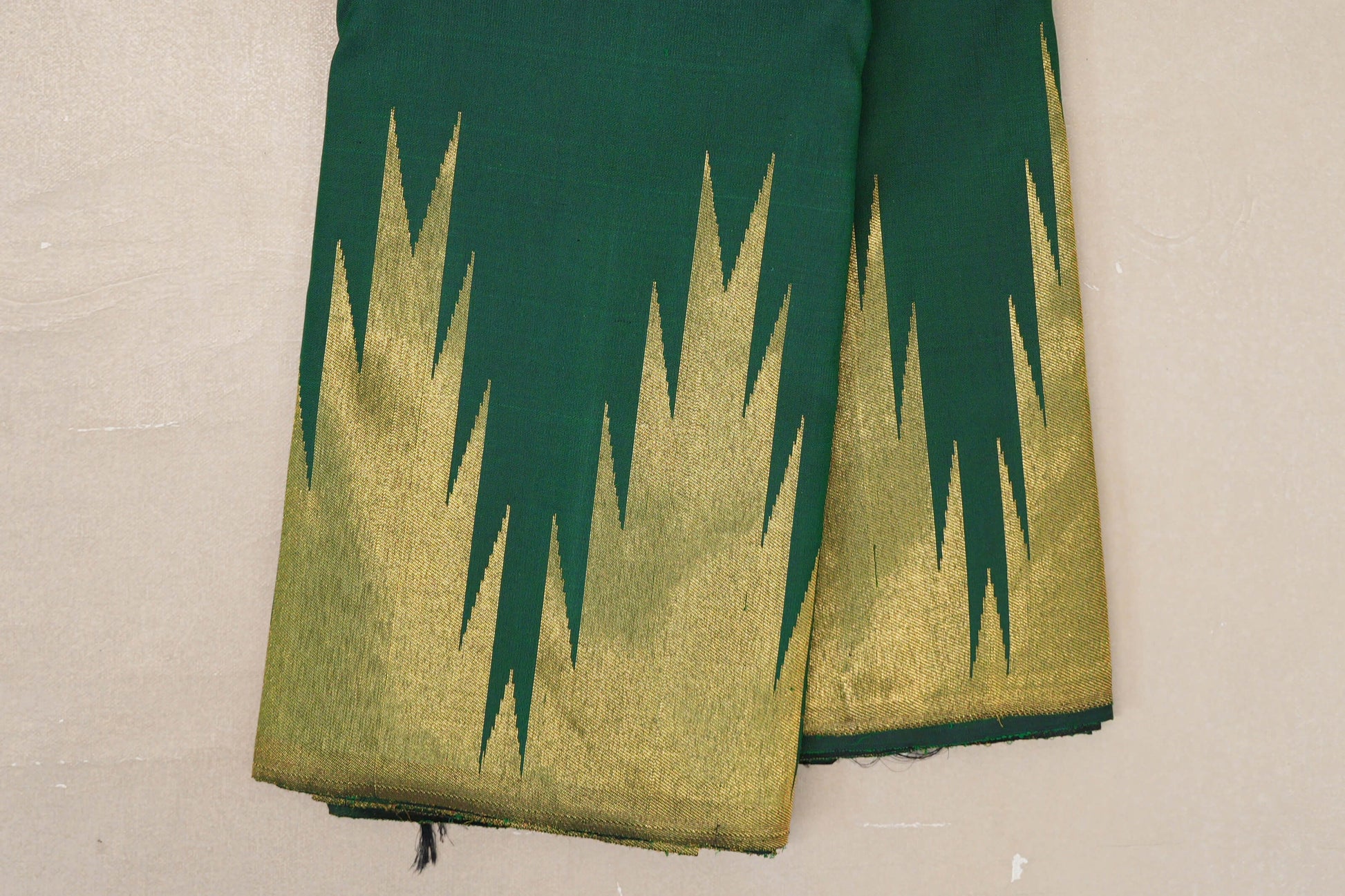 Forest Green Vintage Kanjivaram Silk Saree temple border