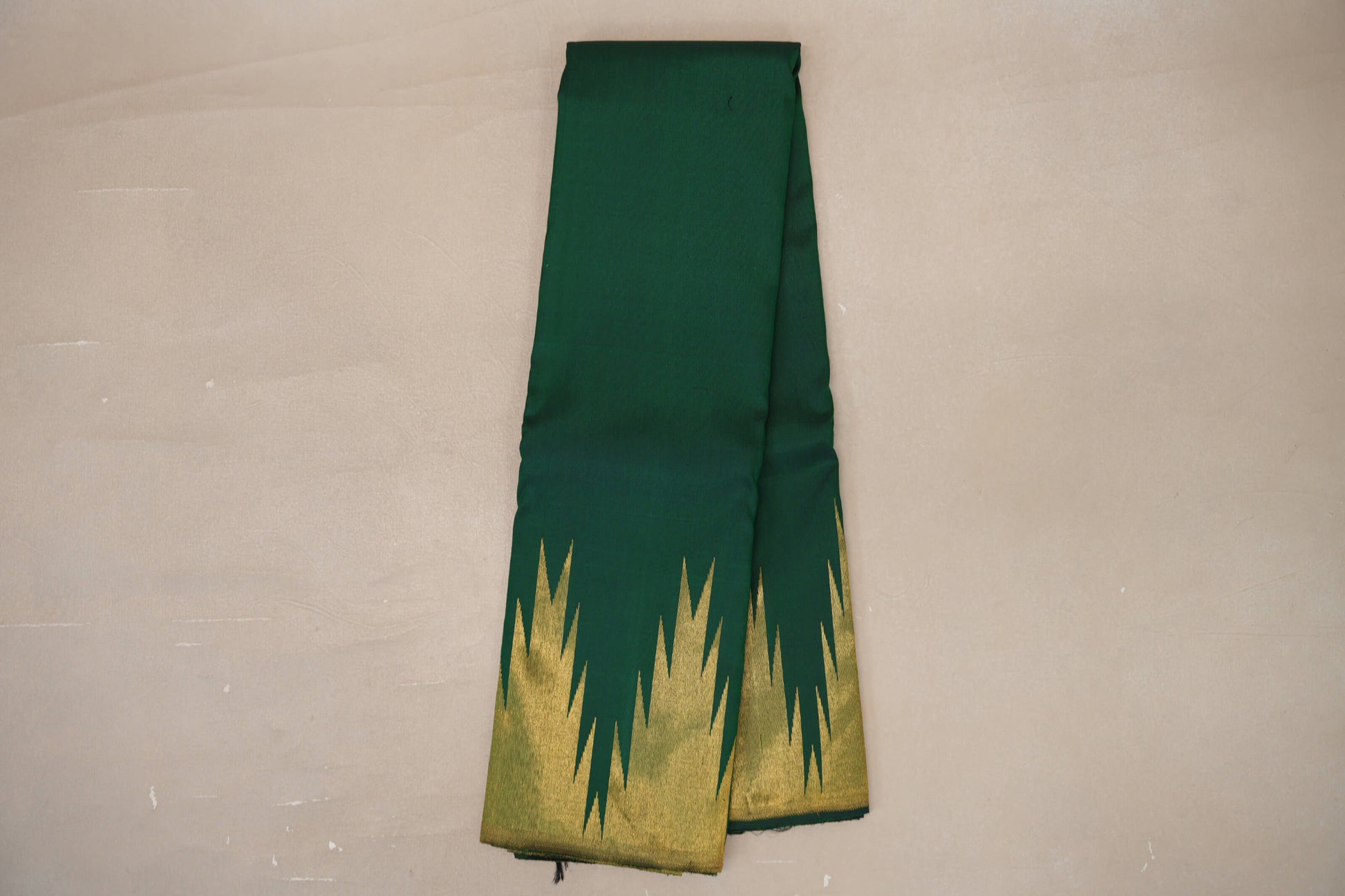Online Forest Green with Temple Borders Vintage Kanjivaram Silk Saree